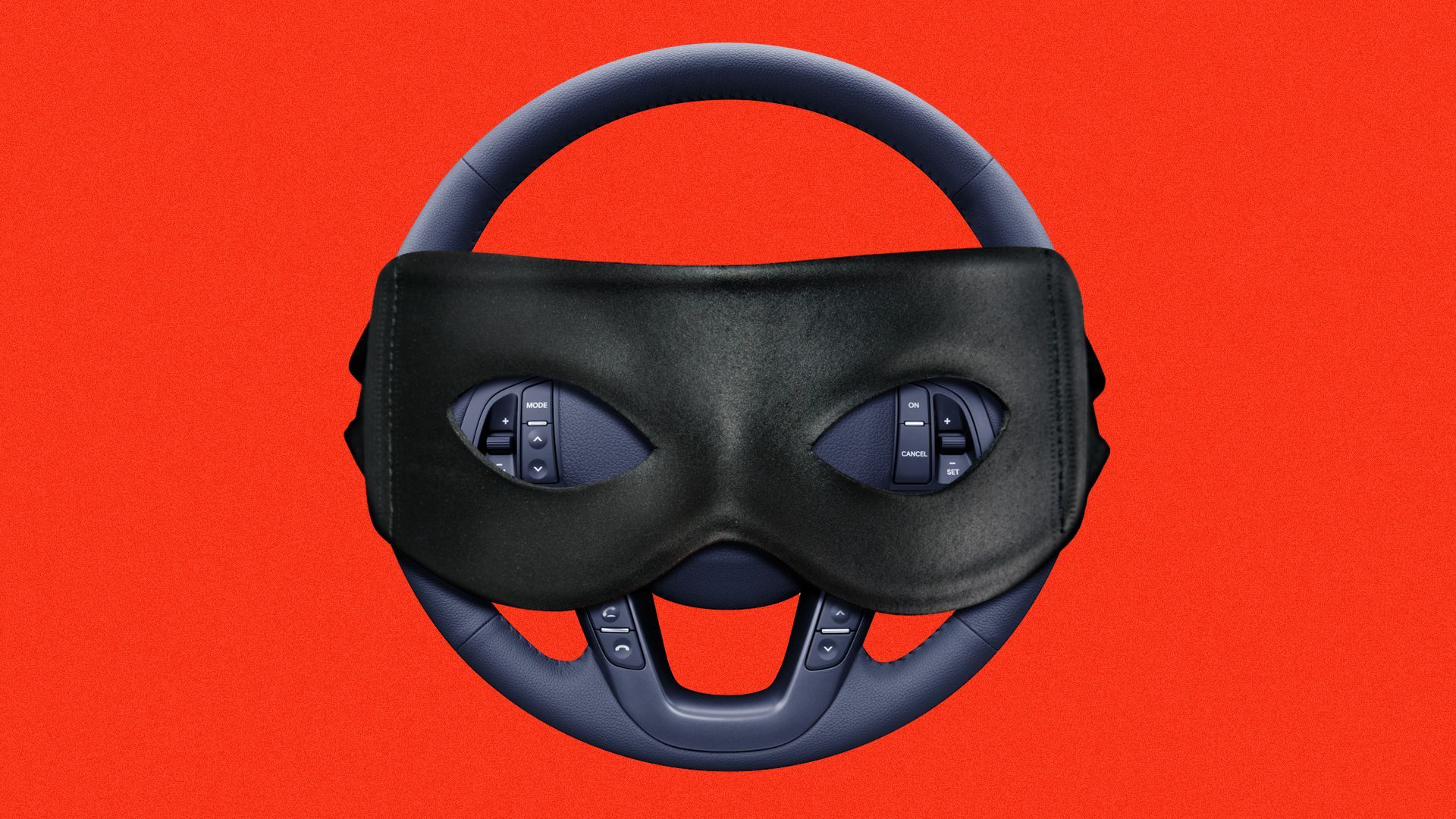 Illustration of a steering wheel with a thief's mask on it
