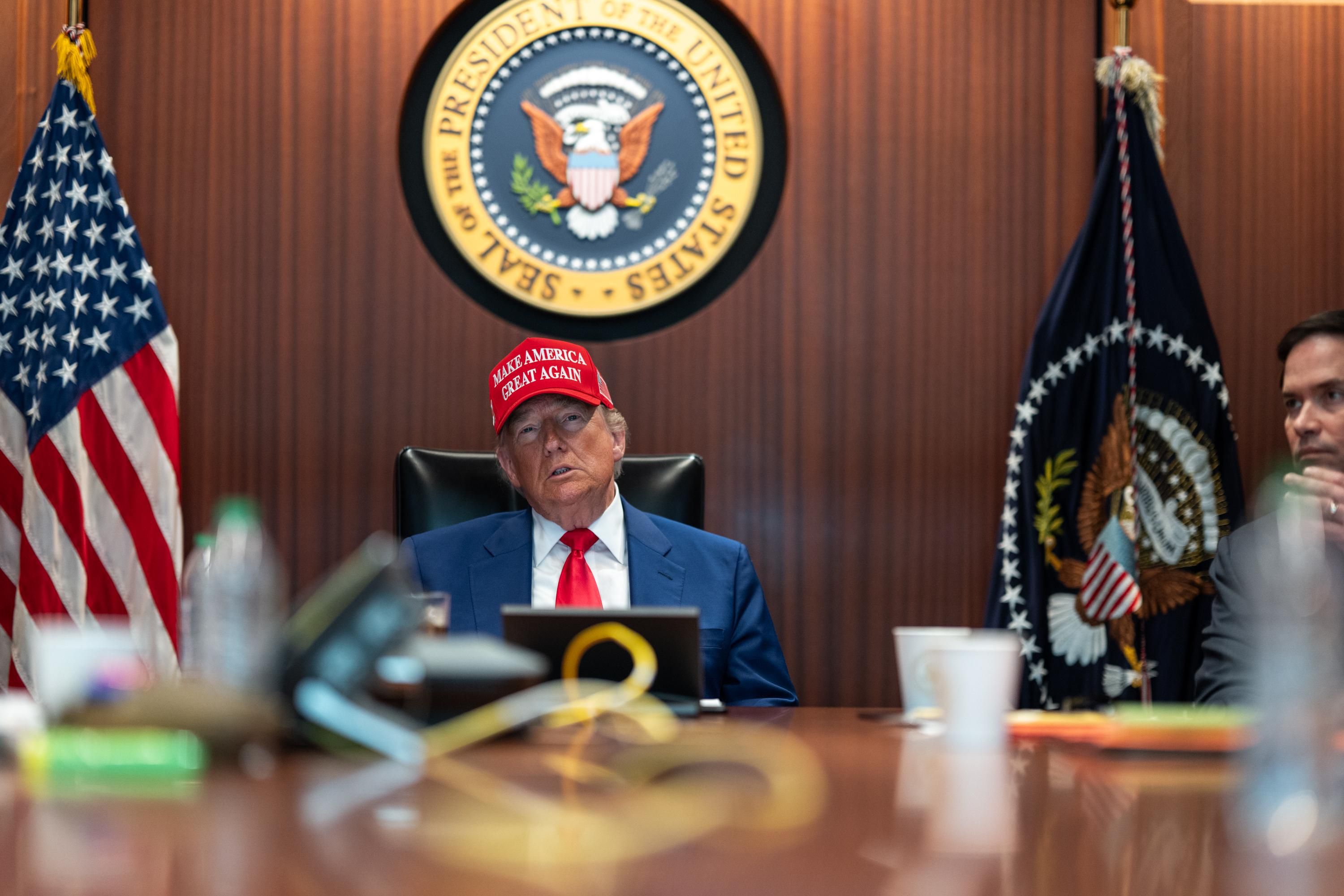 President Trump monitoring the strikes from the Situation Room on Saturday.