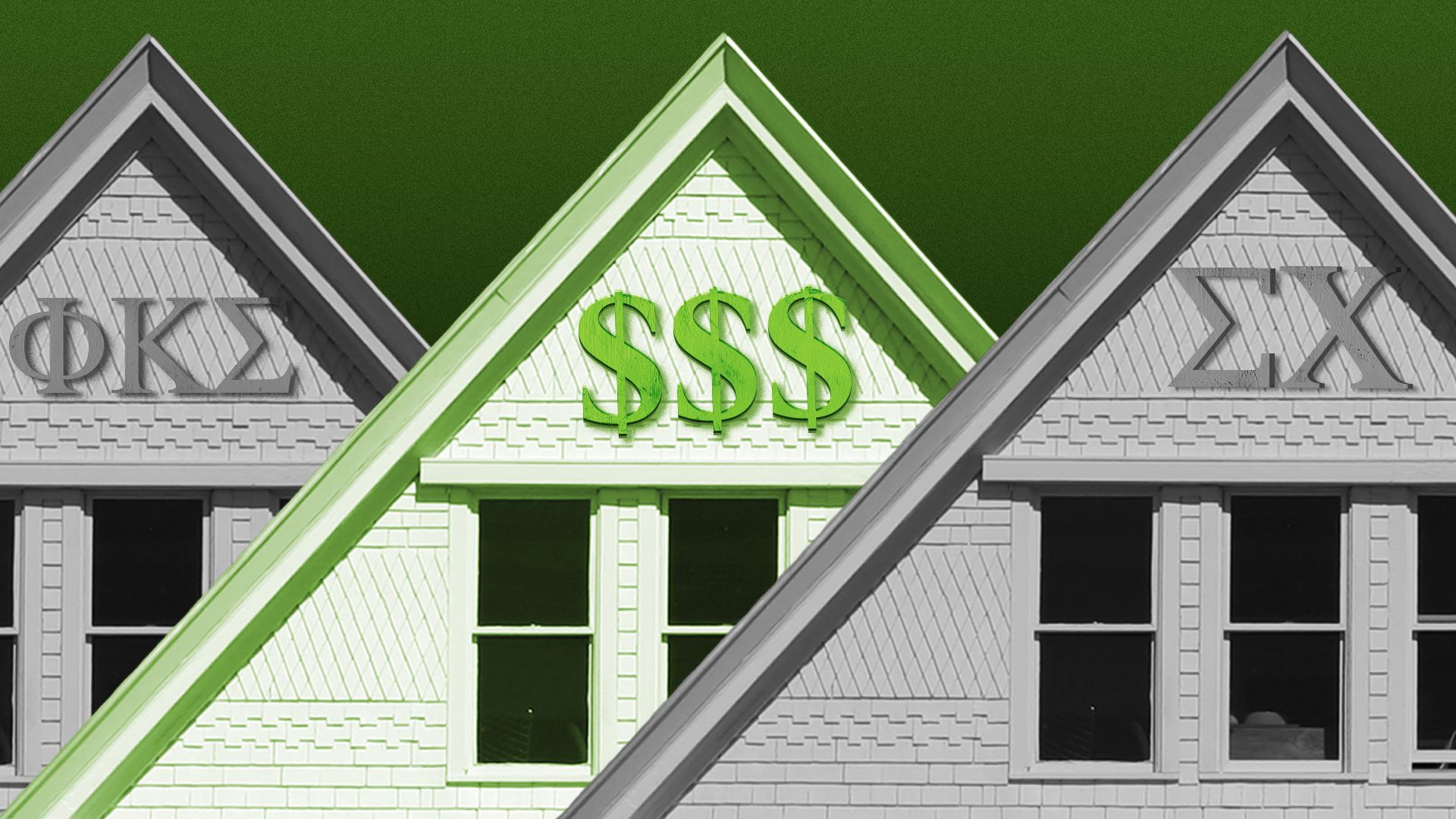 Illustration of frat houses.