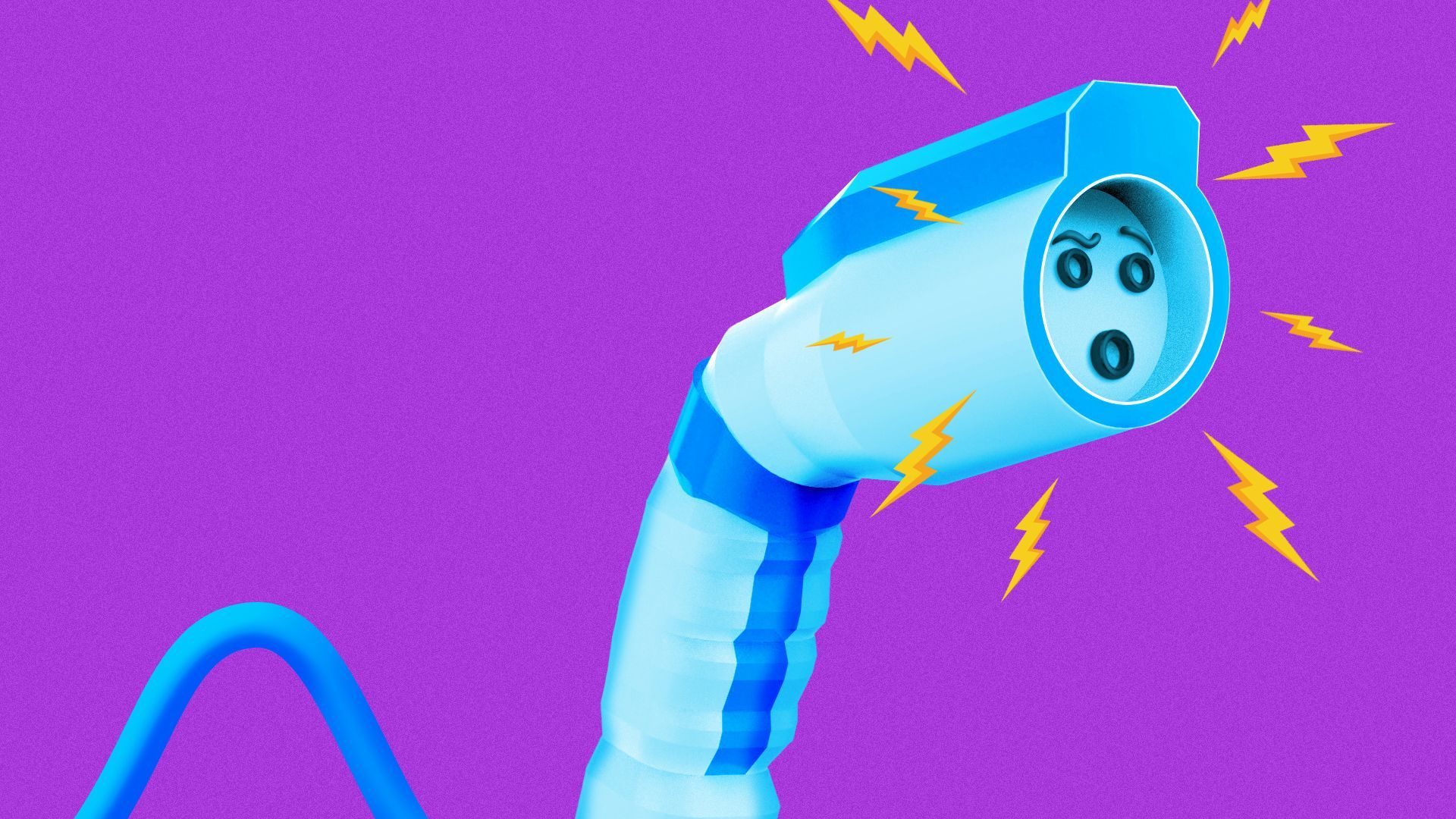 Illustration of an EV charging cable making a confused face 