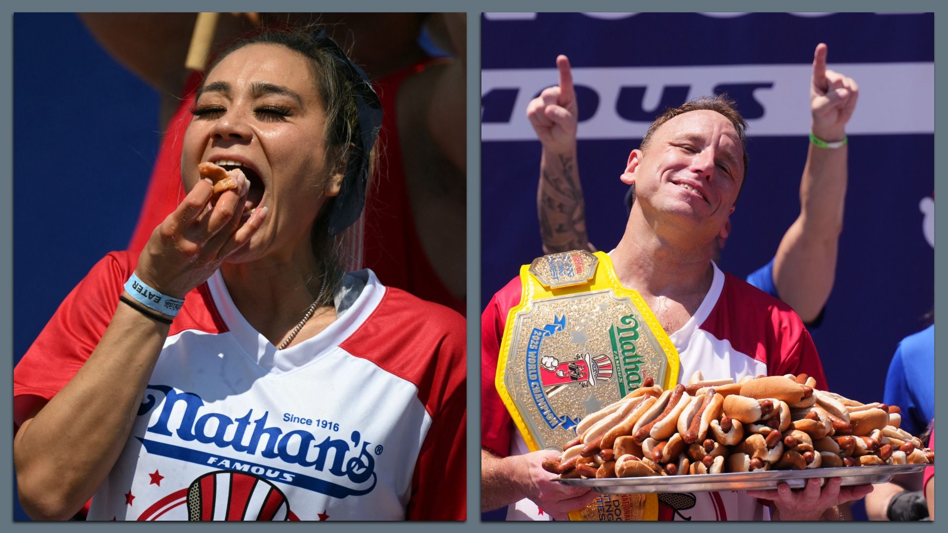 Photos of the hot dog eating contest winners