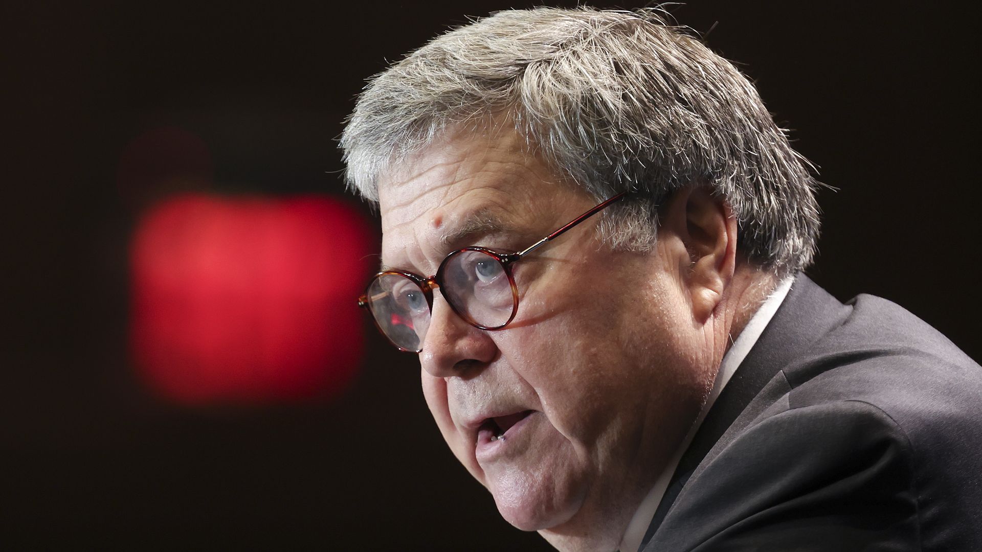 Former U.S. Attorney General William Barr speaks at a meeting of the Federalist Society on September 20, 2022 in Washington, DC. 