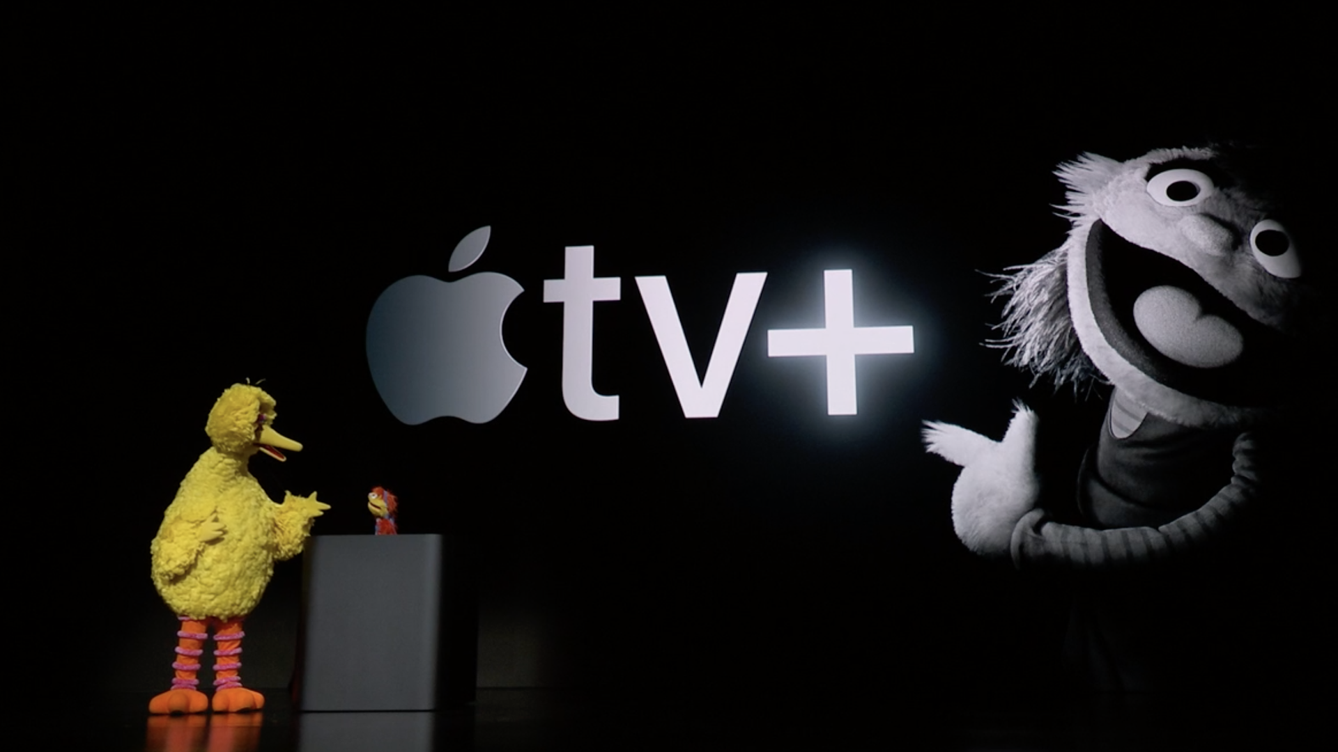 Big Bird on stage at Apple TV+ launch