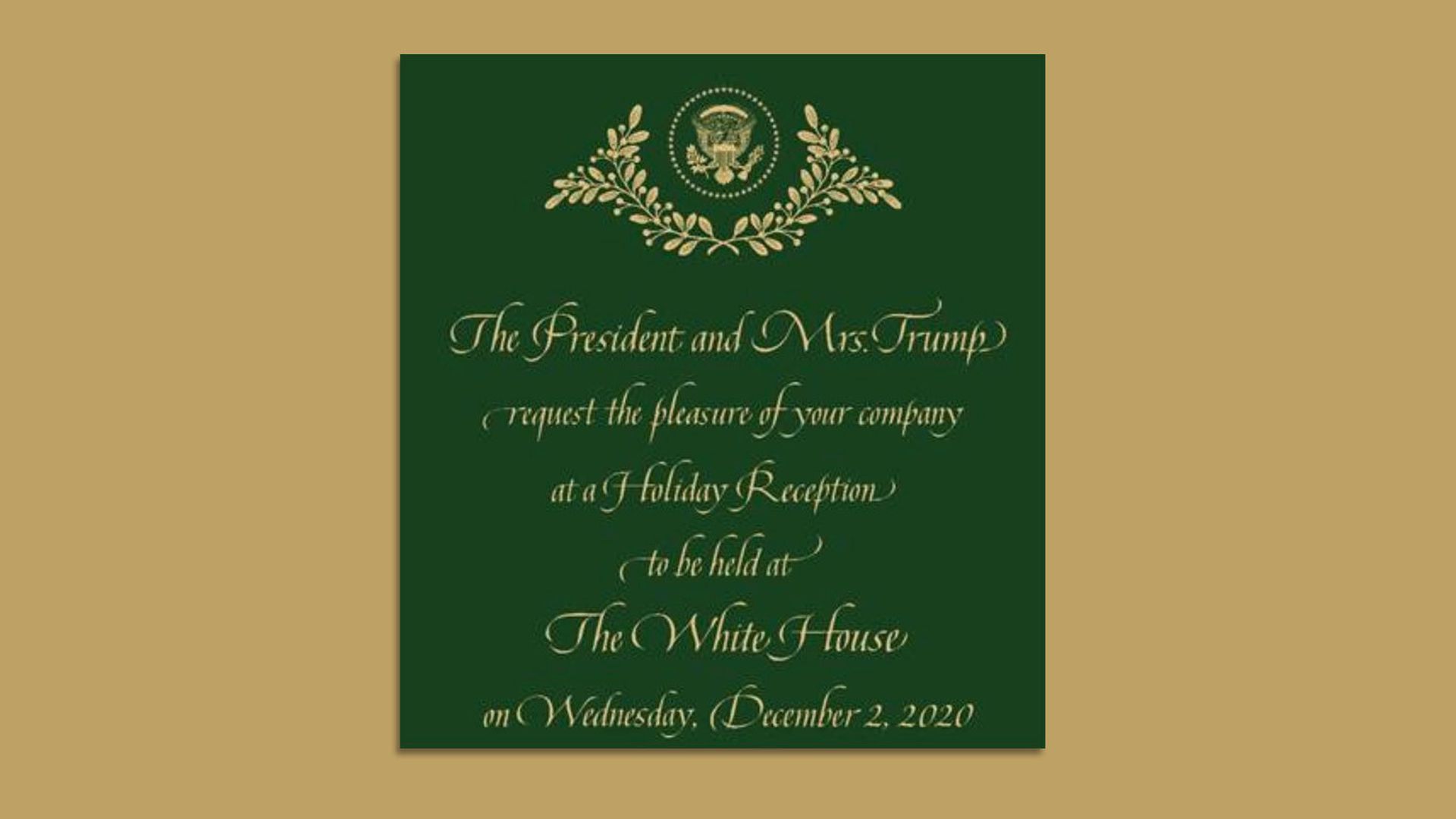 A copy of an invitation to a White House dinner