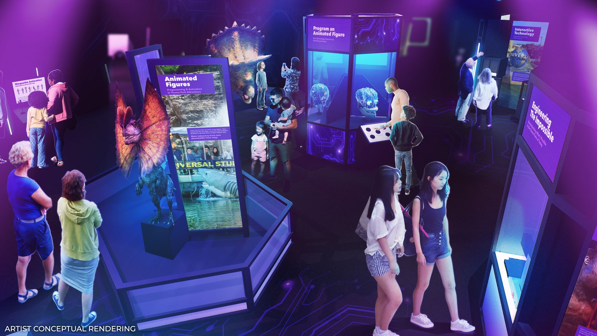 A rendering of an exhibit at Franklin Institute's Universal Theme Park exhibition