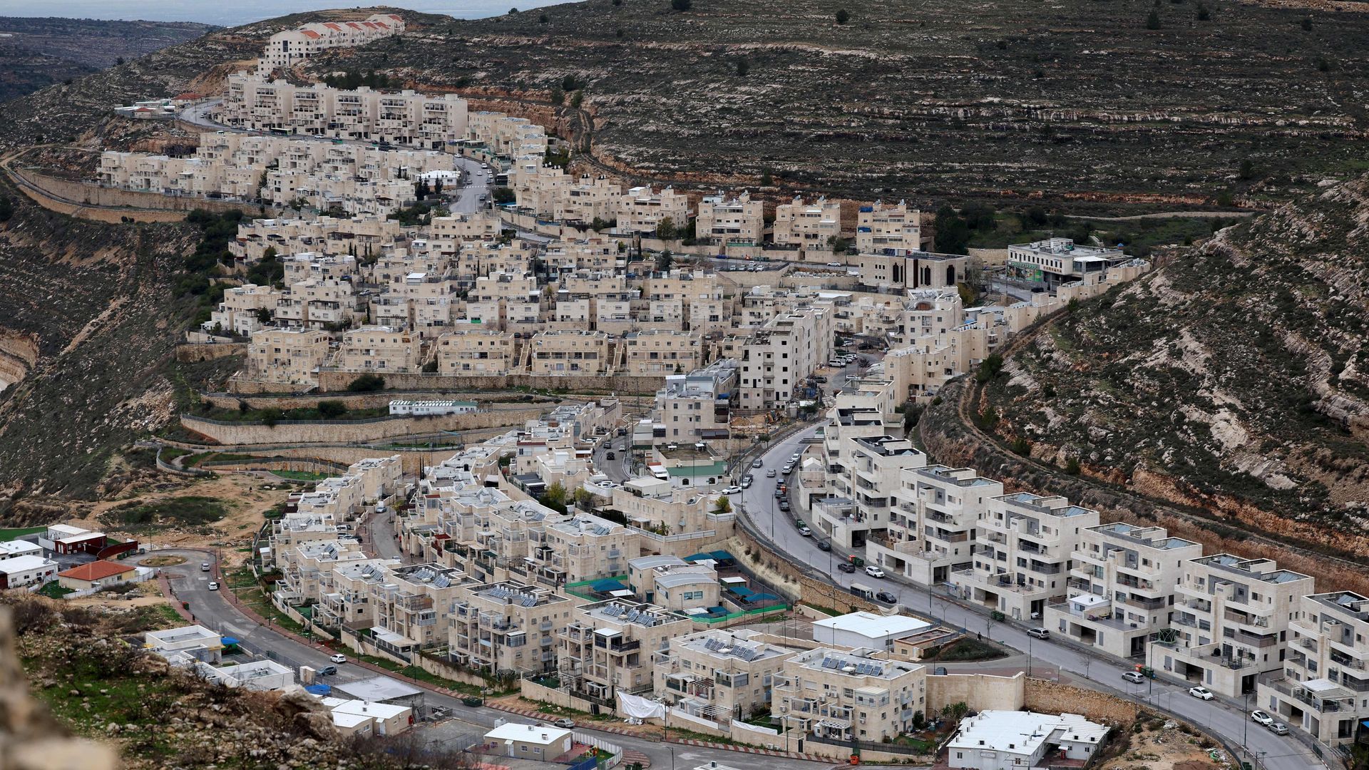 A picture shows a general view of the Israeli settlement of Givat Zeev, near the Palestinian city of Ramallah in the occupied West Bank, in February. Photo: Ahmad Gharabli/AFP via Getty Images