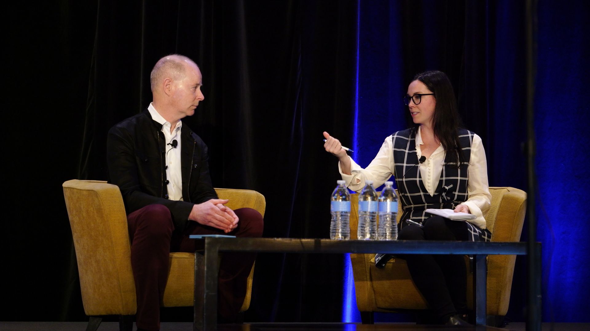 Microsoft CCO Frank Shaw and Axios' Eleanor Hawkins discuss the future of AI in communications at a Conference Board Summit on March 16, 2023 in Brooklyn. 