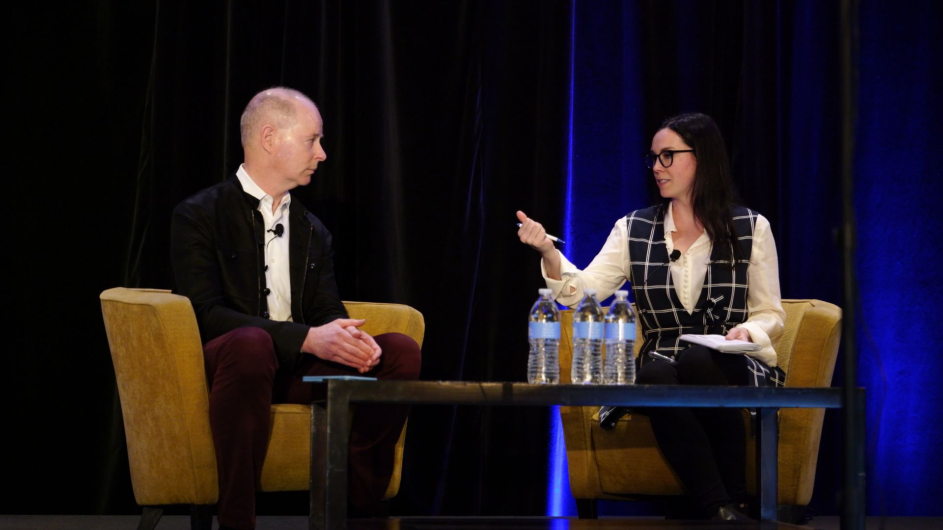 Microsoft CCO Frank Shaw and Axios' Eleanor Hawkins discuss the future of AI in communications at a Conference Board Summit on March 16, 2023 in Brooklyn.