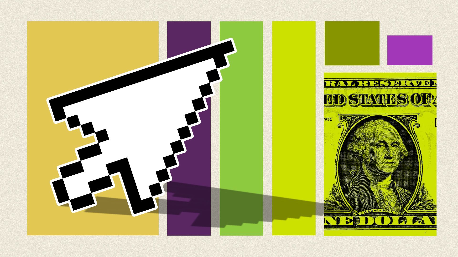Illustration of a cursor and a dollar bill.