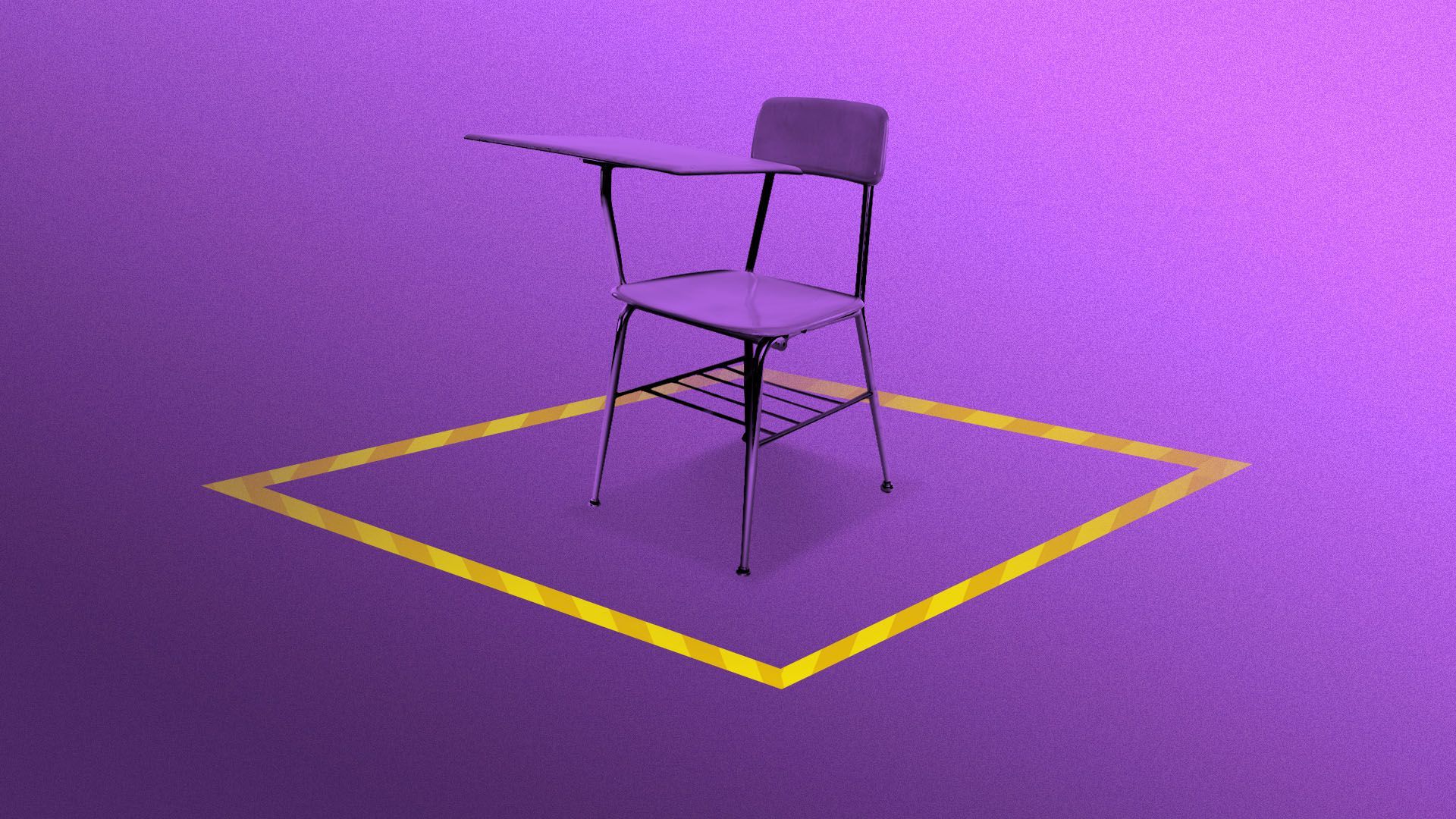 Illustration of a school desk surrounded by caution tape