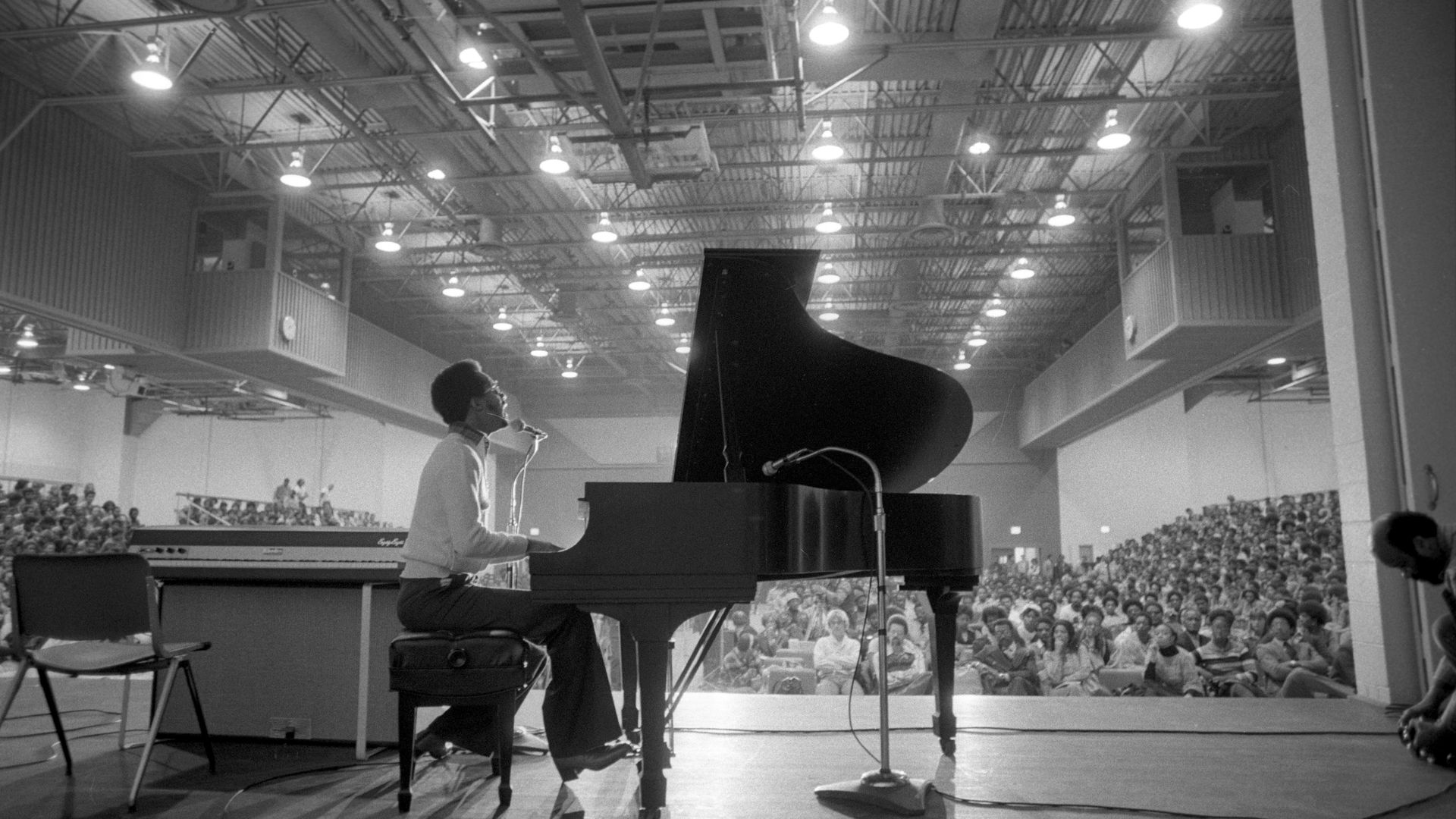 American singer, songwriter, musician and record producer Stevie Wonder performing inside an unnamed performance space in Detroit. Photo: Icon and Image/Getty Images