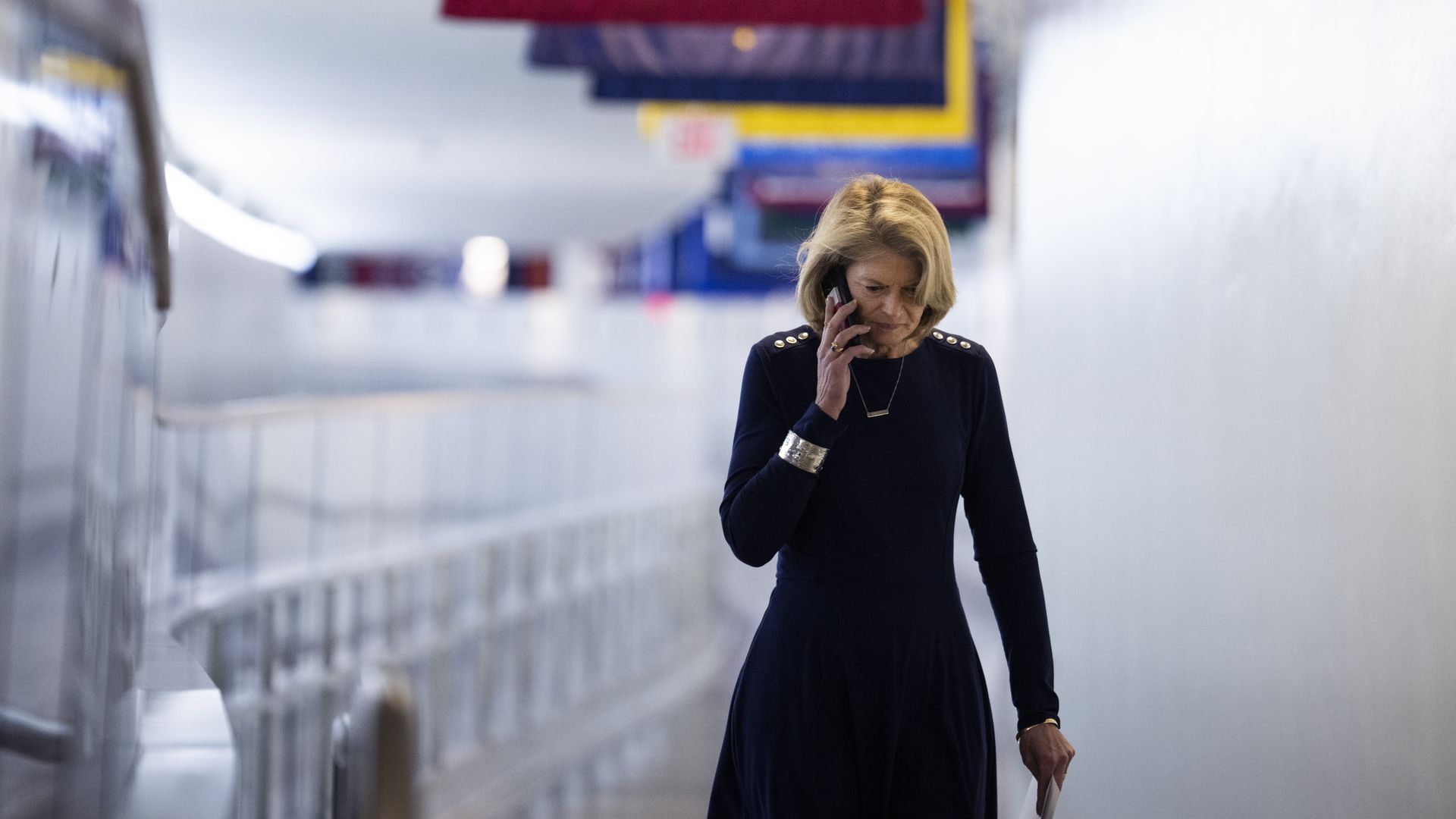 Sen. Lisa Murkowski is seen walking through the Capitol subway area.