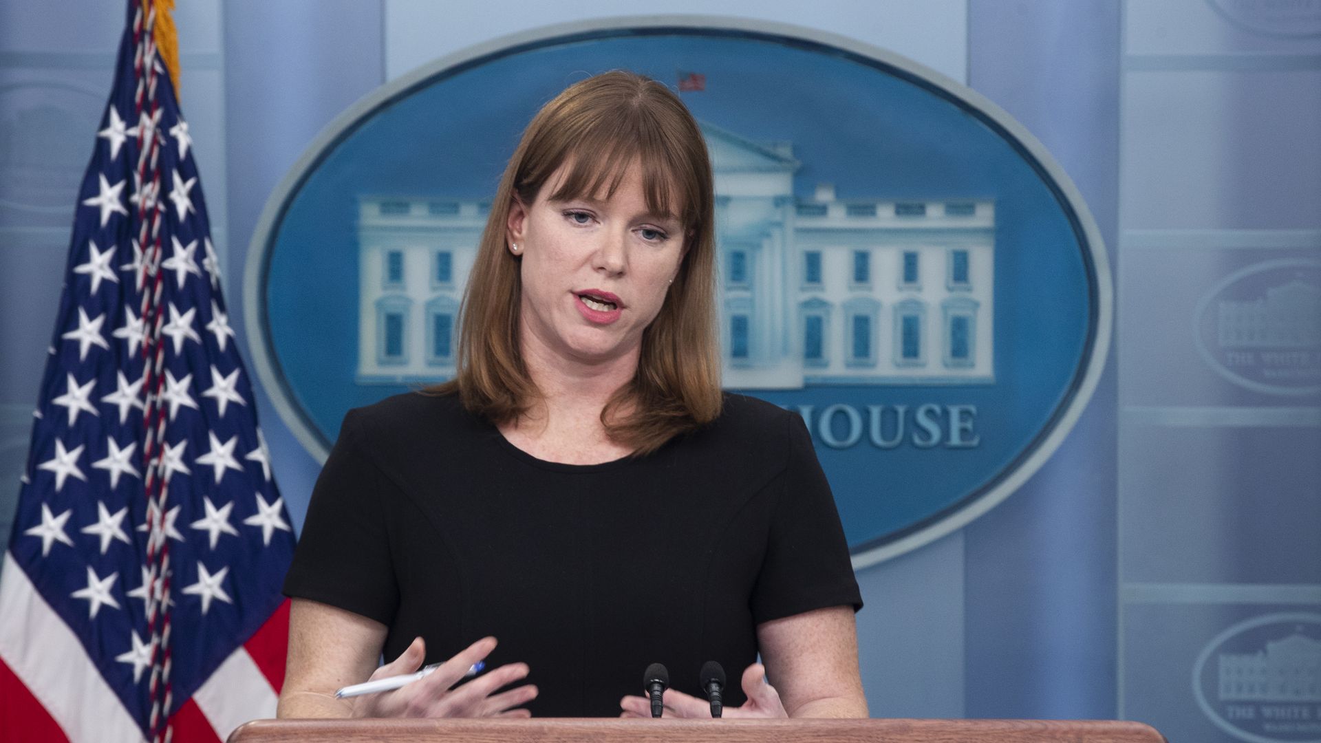 Kate Bedingfield, White House director of communications, speaks during a news conference in the James S. Brady Press Briefing Room at the White House in Washington, D.C.