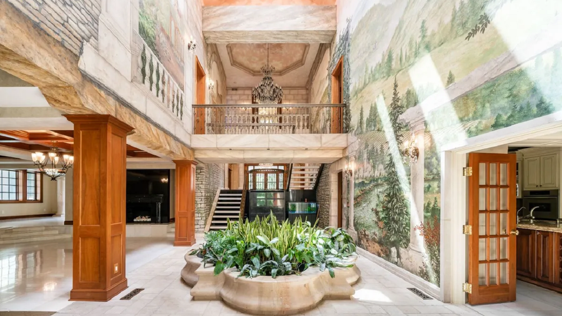 The interior of a Tuscan-style mansion. 