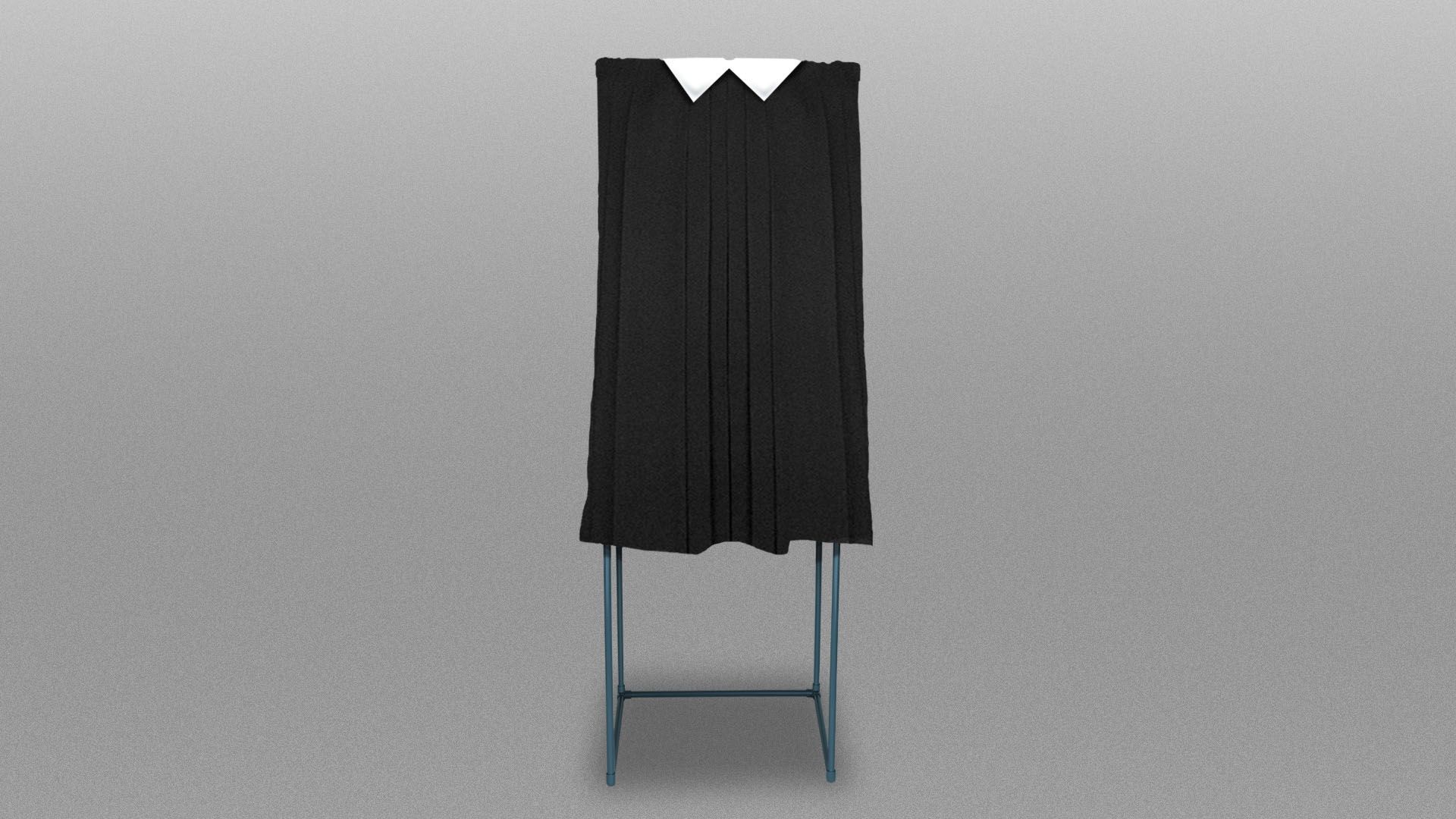 Illustration of a voting booth with a curtain shaped like a judge's robes