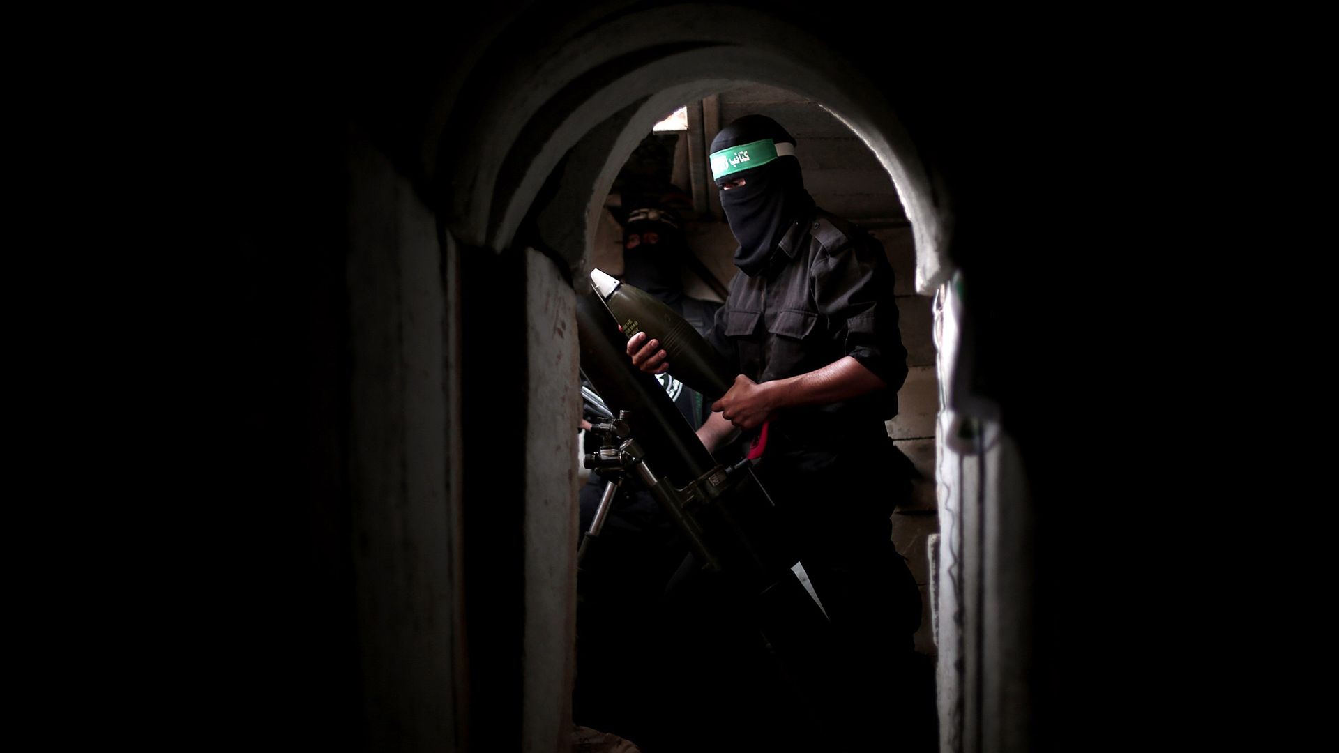 A Hamas fighter in a tunnel in the Shujaya neighborhood of Gaza City in 2014.