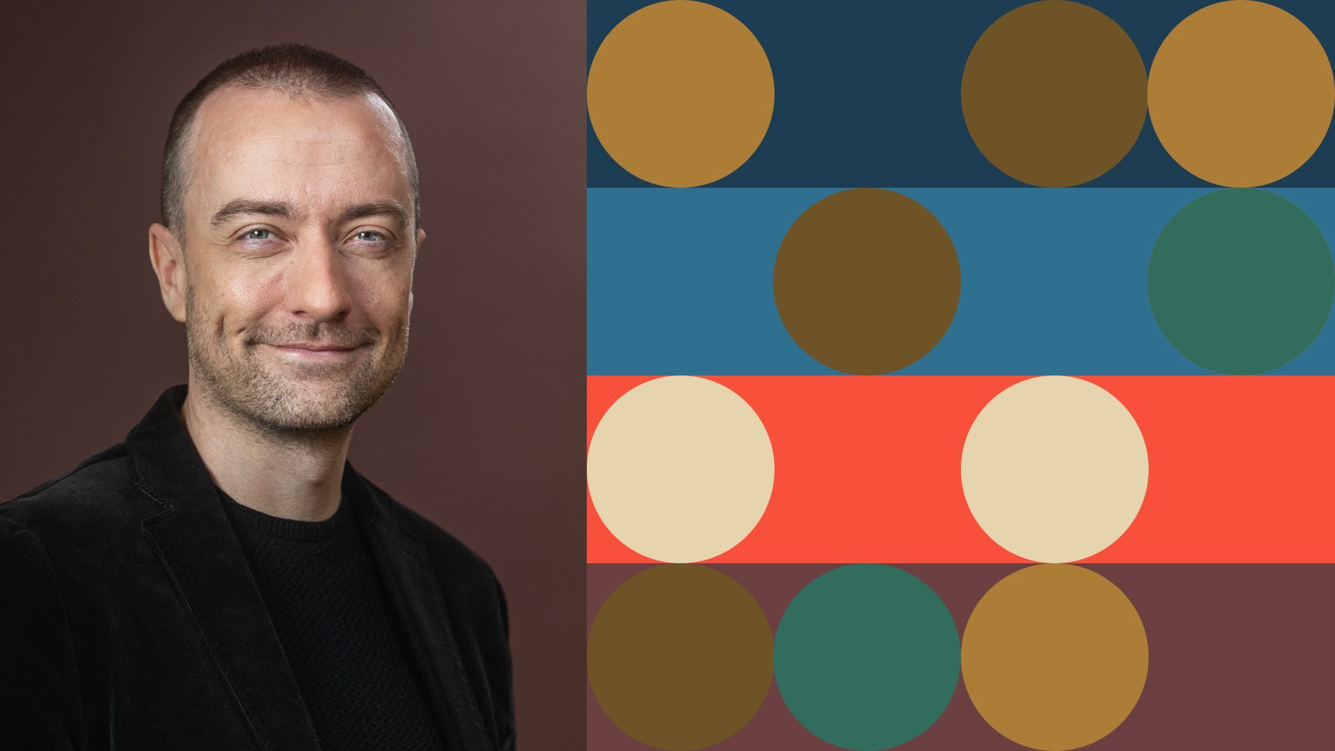 Photo illustration of Jason Clinton surrounded by abstract shapes. 