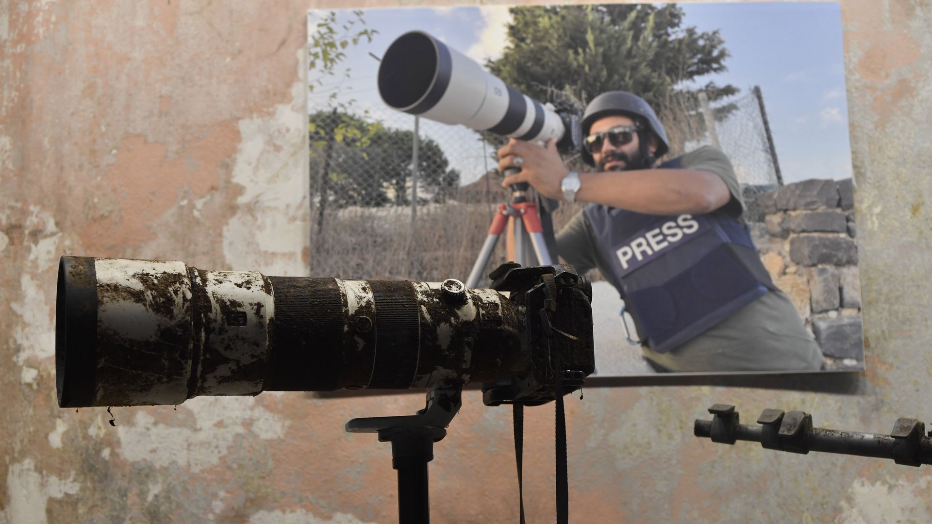  The camera, used by Lebanese journalist Isam Abdallah at the time of his death, is on display during a December press conference held by Human Rights Watch and Amnesty International at the HRW office in Beirut, Lebanon.