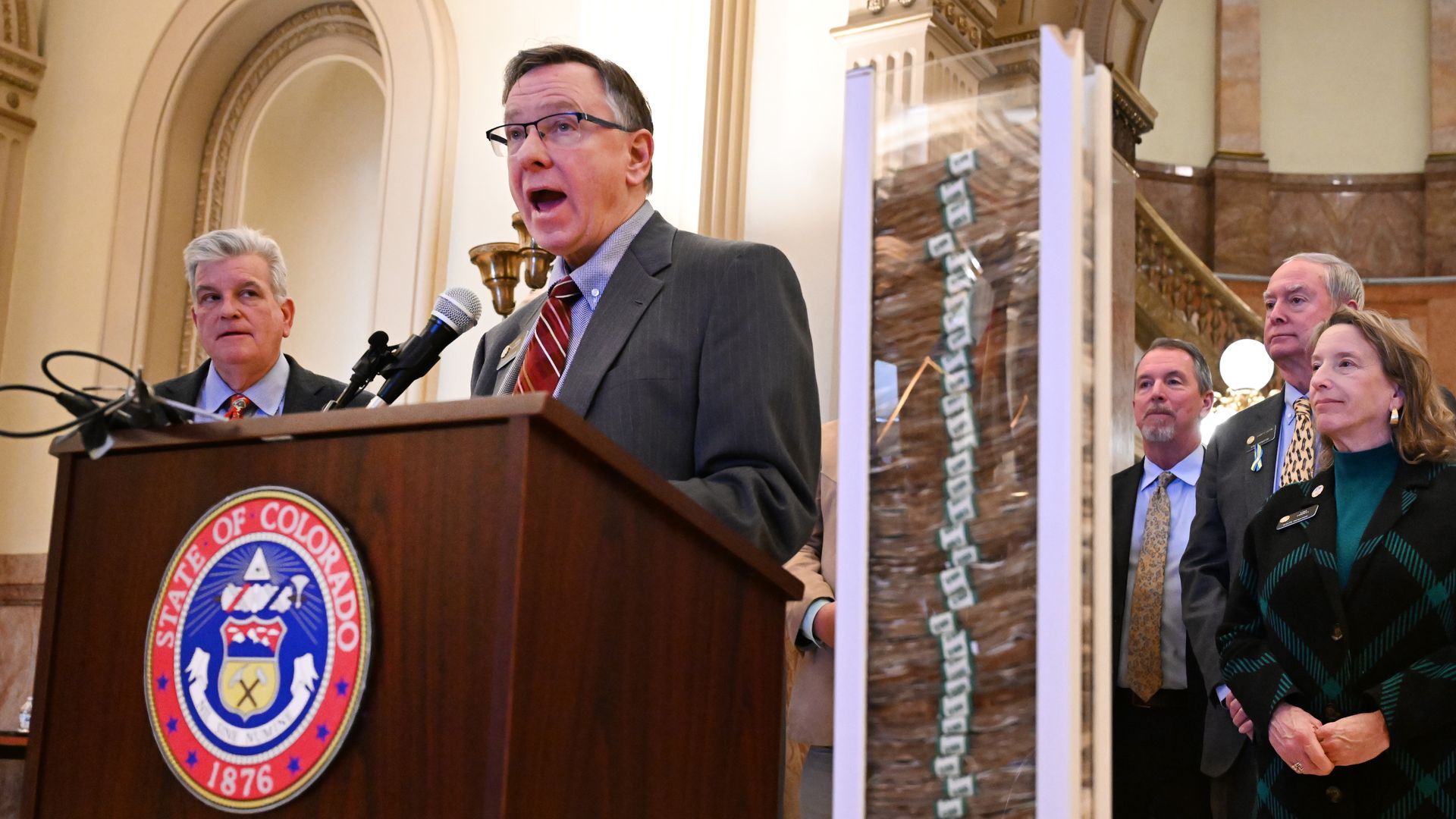Colorado state Sen. Mark Baisley speaks at a January 2024 press conference at the state Capitol. Photo: Helen H. Richardson/Denver Post via Getty Images