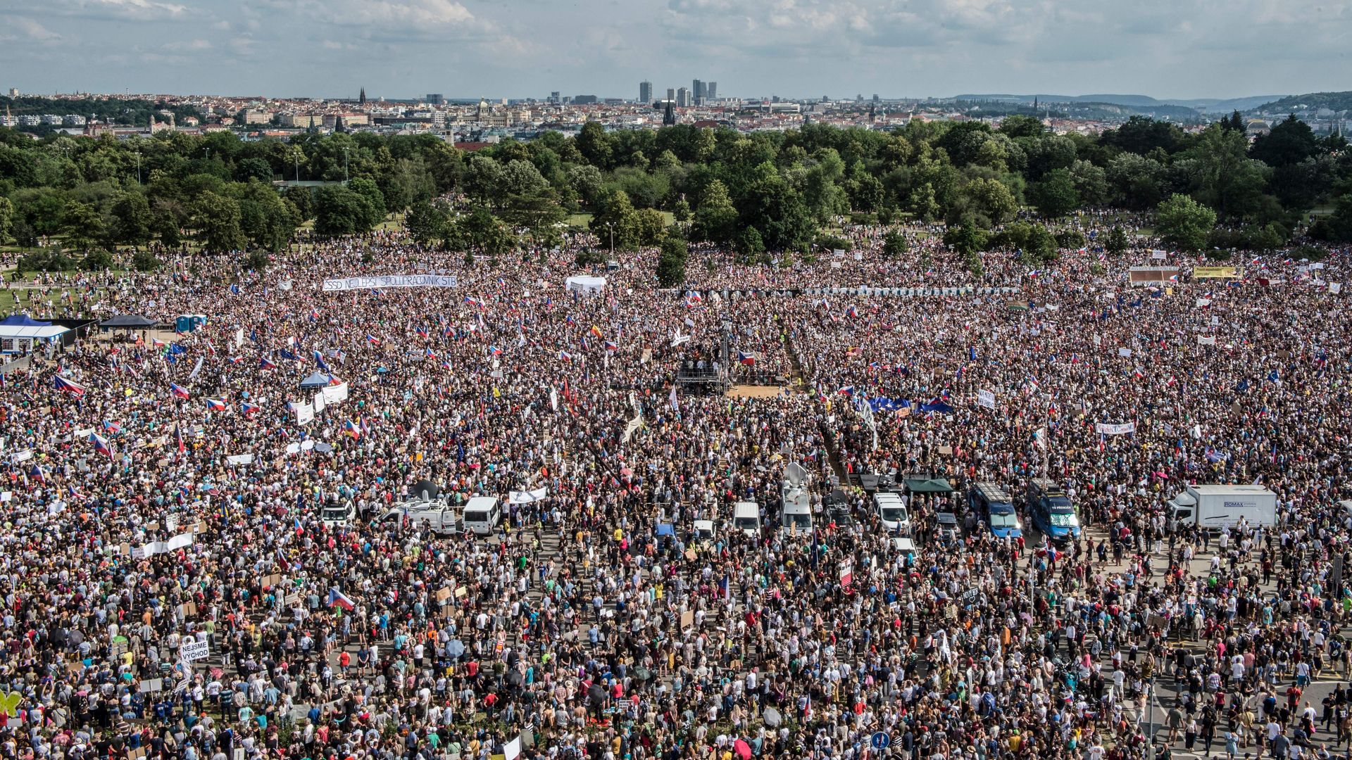   People attend a rally demanding the resignation of Czech Prime Minister Andrej Babis on June 23.