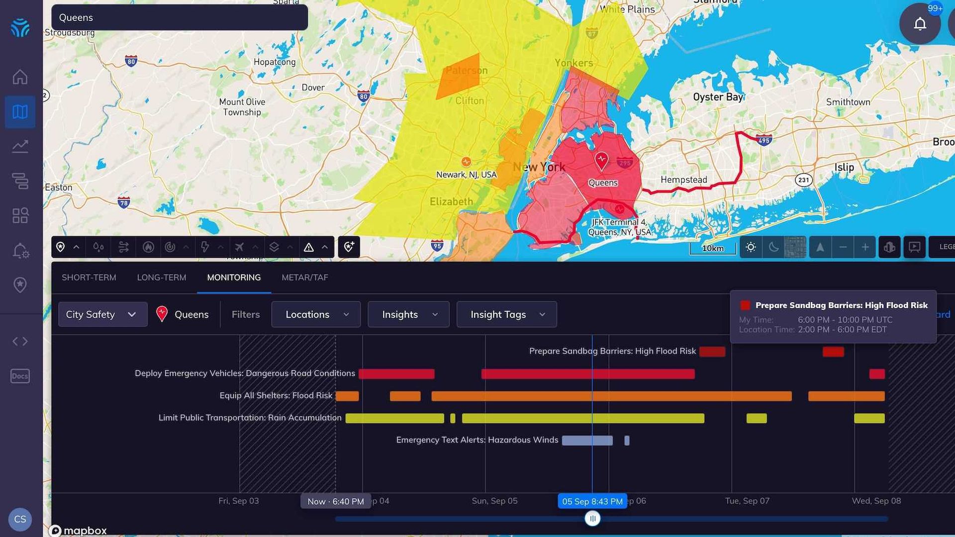 Screenshot of a computer model predicting impacts of potential flooding in New York City. 