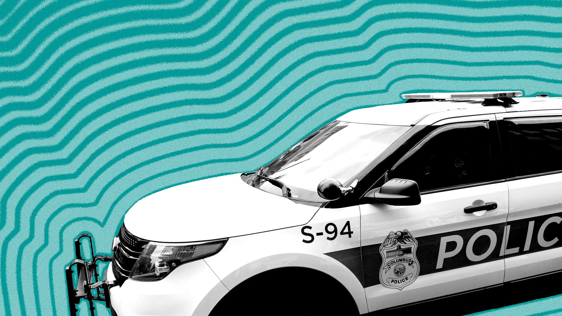 Photo illustration of a Columbus police cruiser with lines emanating from it.