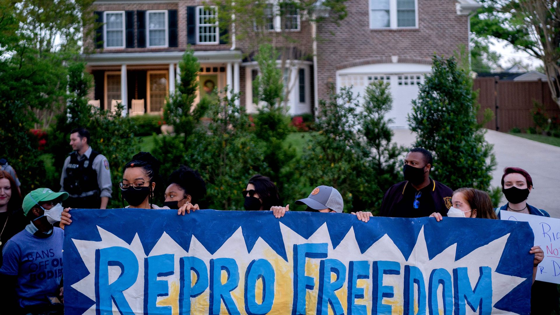 Pro-choice demonstrators gather outside the house of US Supreme Court Justice Samuel Alito in Alexandria, Virginia, on May 9.