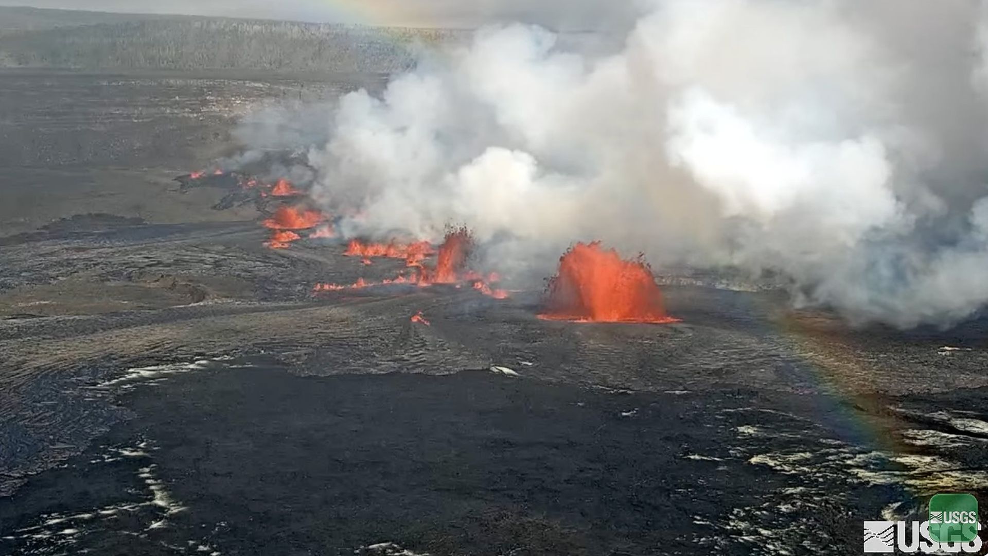 A satellite image of Hawai'i's Kīlauea volcano erupting on Sunday. 