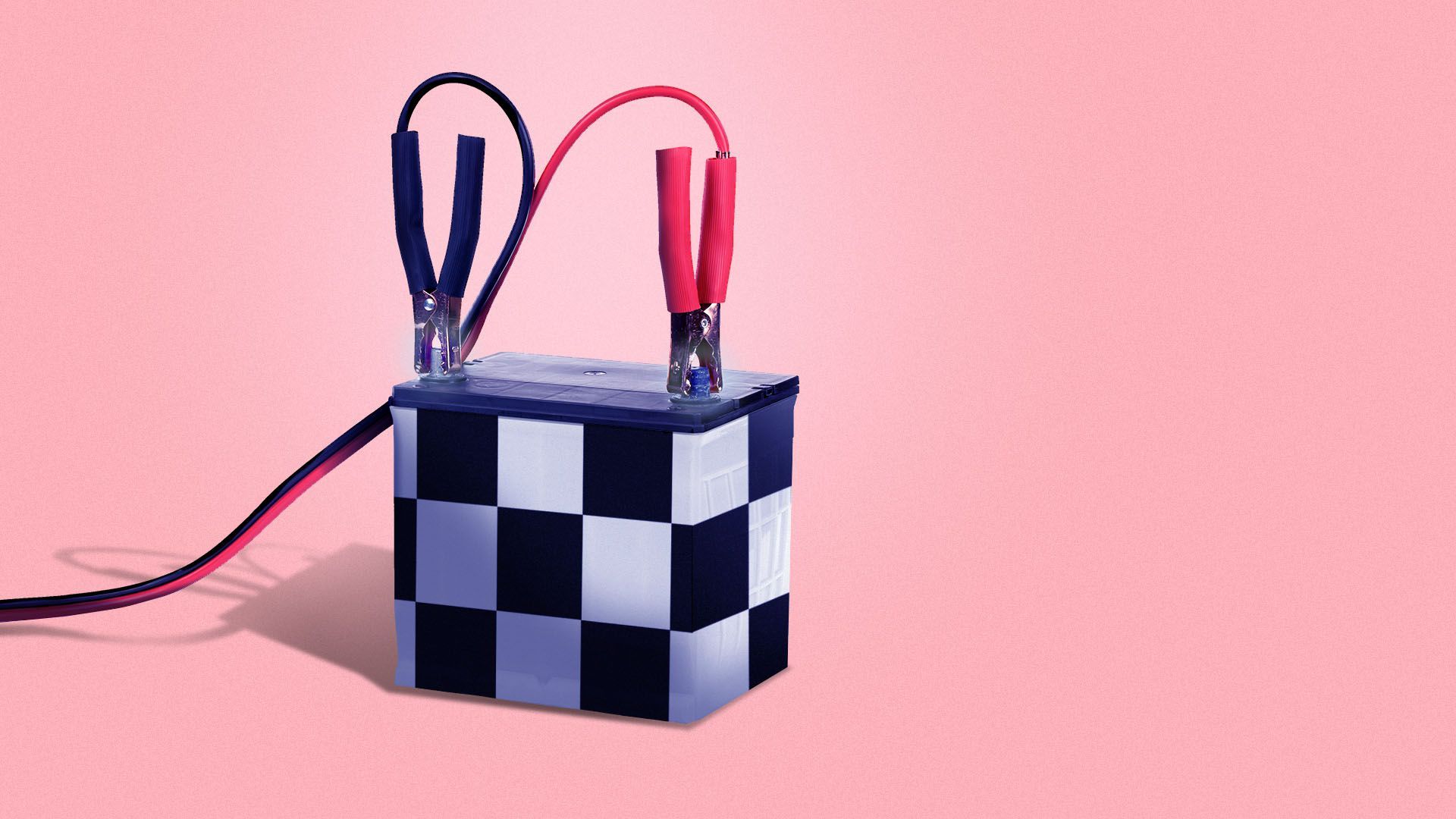 Illustration of a car battery with a racing flag pattern