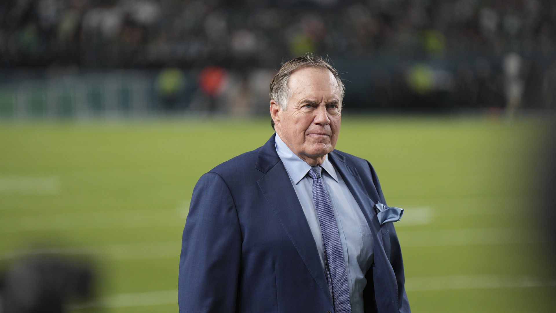 PHILADELPHIA, PA - SEPTEMBER 16: NFL analyst Bill Belichick looks on during the game between the Philadelphia Eagles and the Atlanta Falcons on September 15, 2024 at Lincoln Financial Field in Philadelphia, PA. (Photo by Andy Lewis/Icon Sportswire via Getty Images)