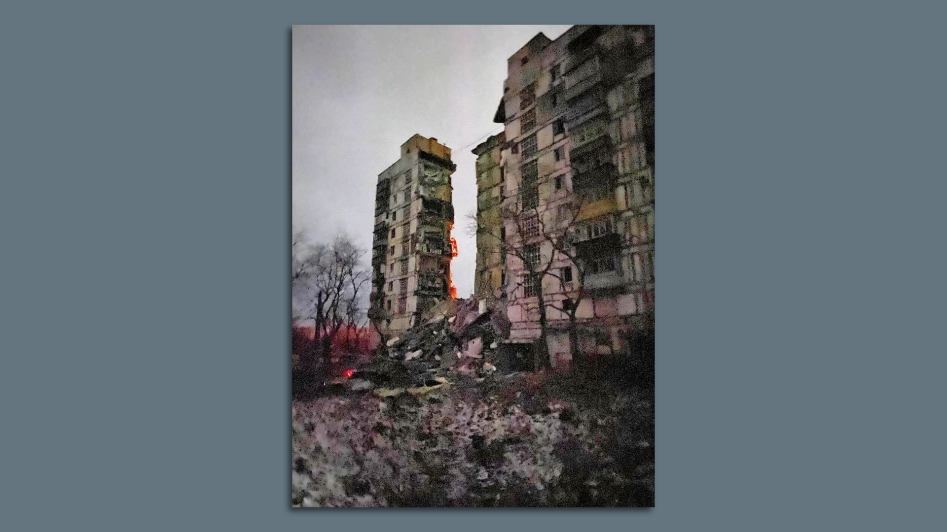 A destroyed residential building in Mariupol. 