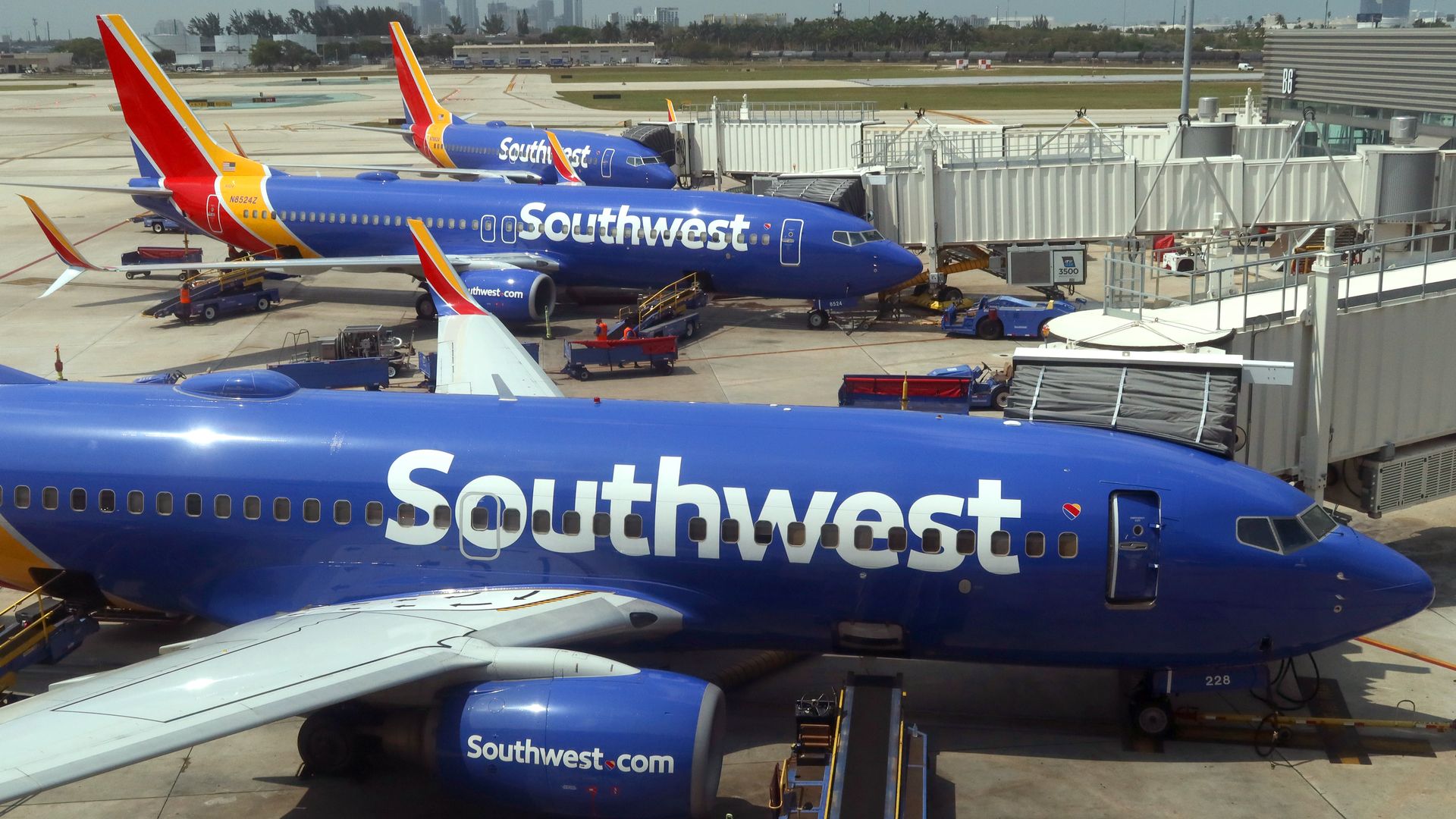 Southwest Airlines jets at Fort Lauderdale-Hollywood International Airport in May 2024.