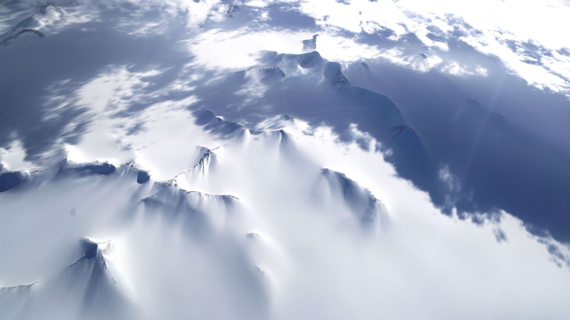 Antarctic ice sheet seen from the air.