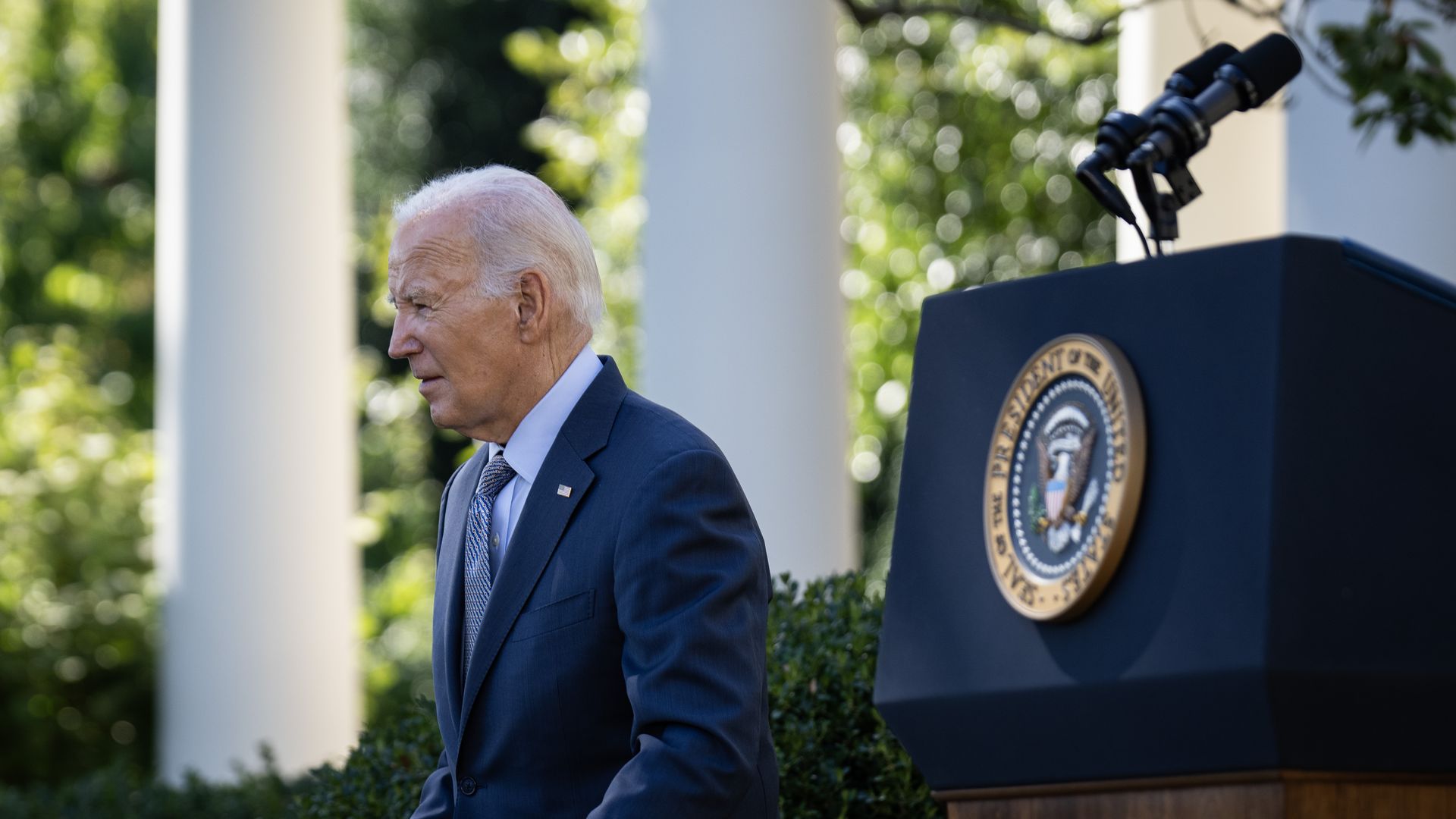 President Joe Biden departs the stage after delivering remarks on new efforts to crack down on hidden junk fees in the Rose Garden of the White House October 11, 2023 in Washington, DC. 