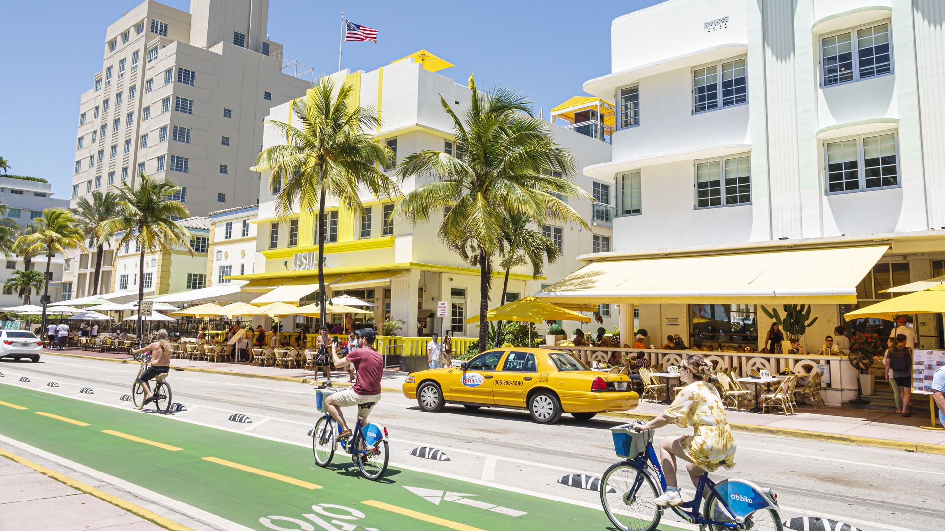 Bicyclists use a bike lane on Ocean Drive