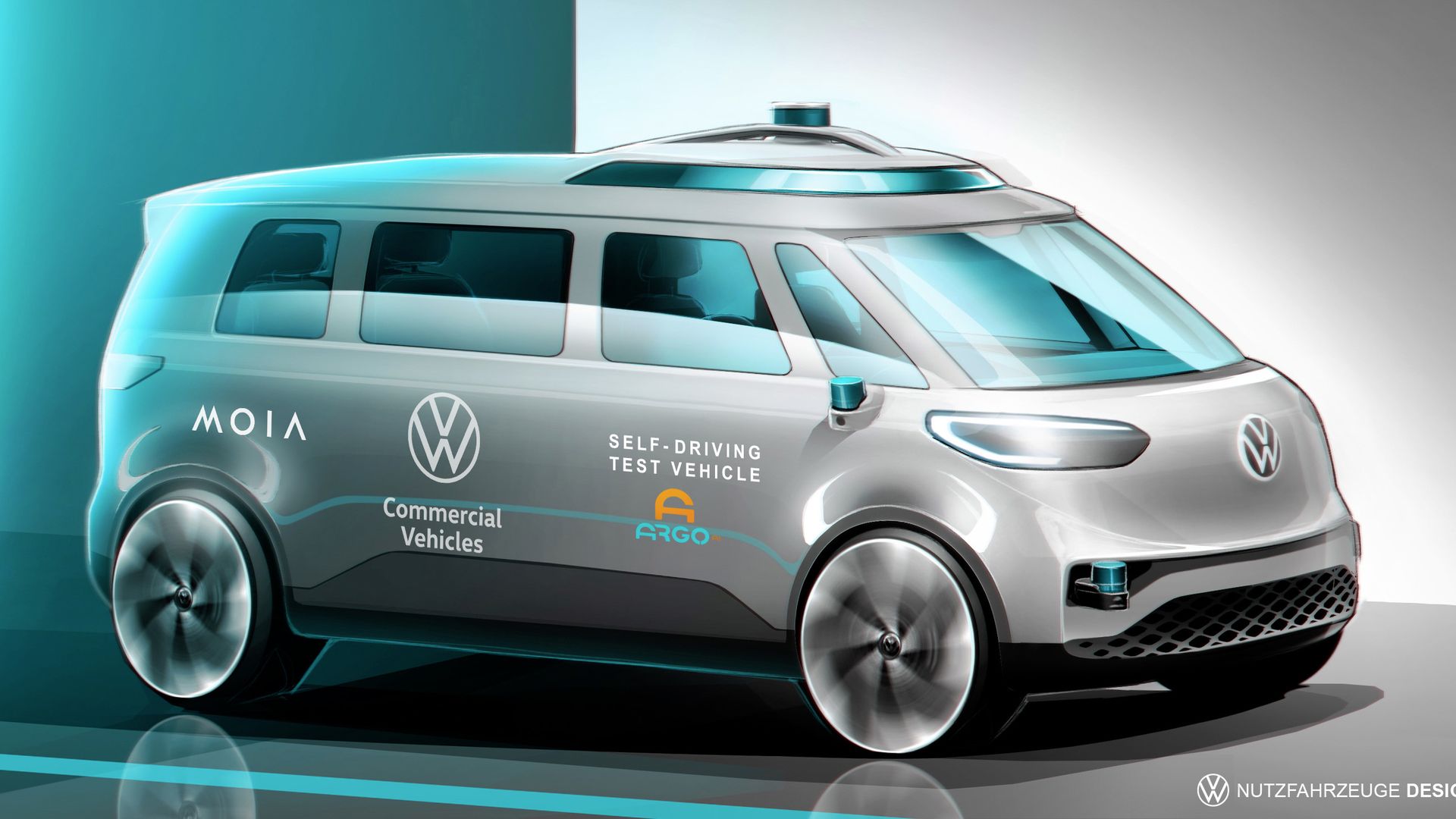 Sketch of VW ID Buzz AD, a self-driving shuttle to be deployed in Germany