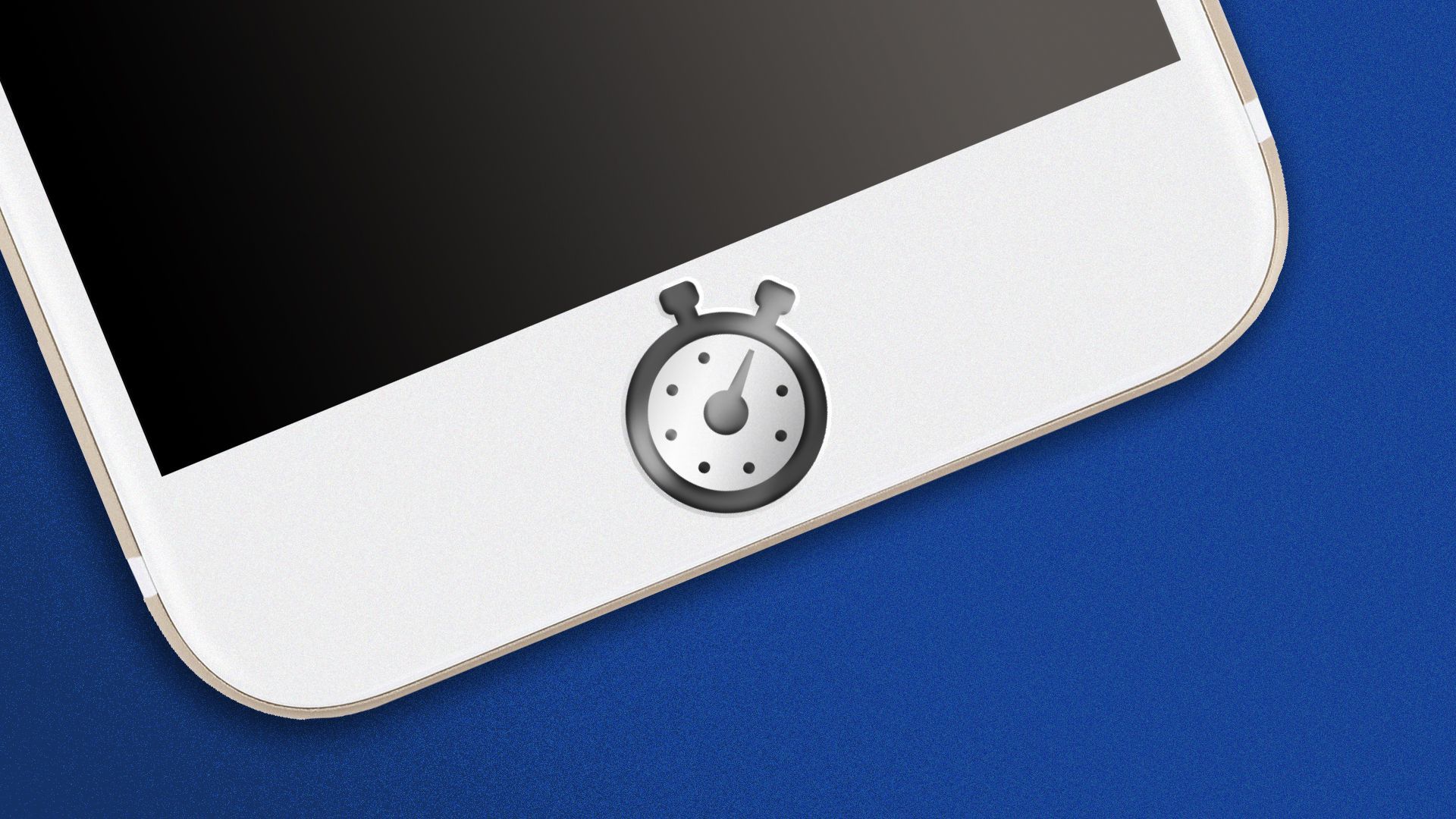 Illustration of a phone with a stopwatch as the home button.