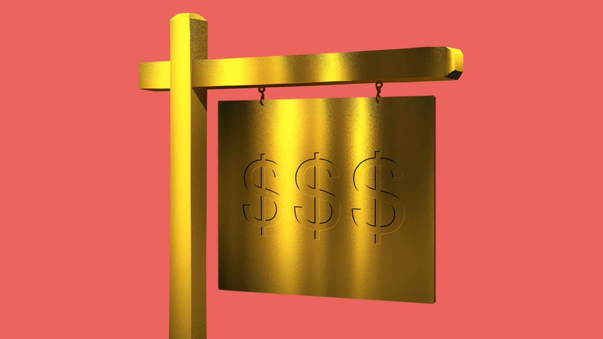 Illustration of a gold-plated house-for-sale sign.