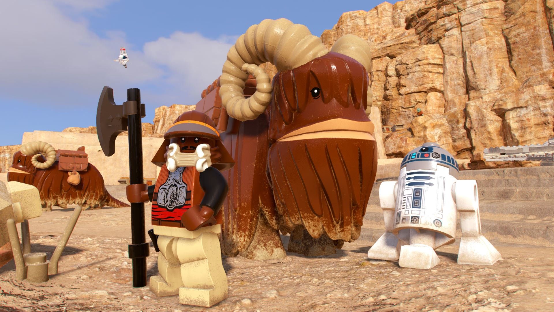 Screenshot from Lego Star Wars The Skywalker Saga showing Lego versions of classic Star Wars characters.