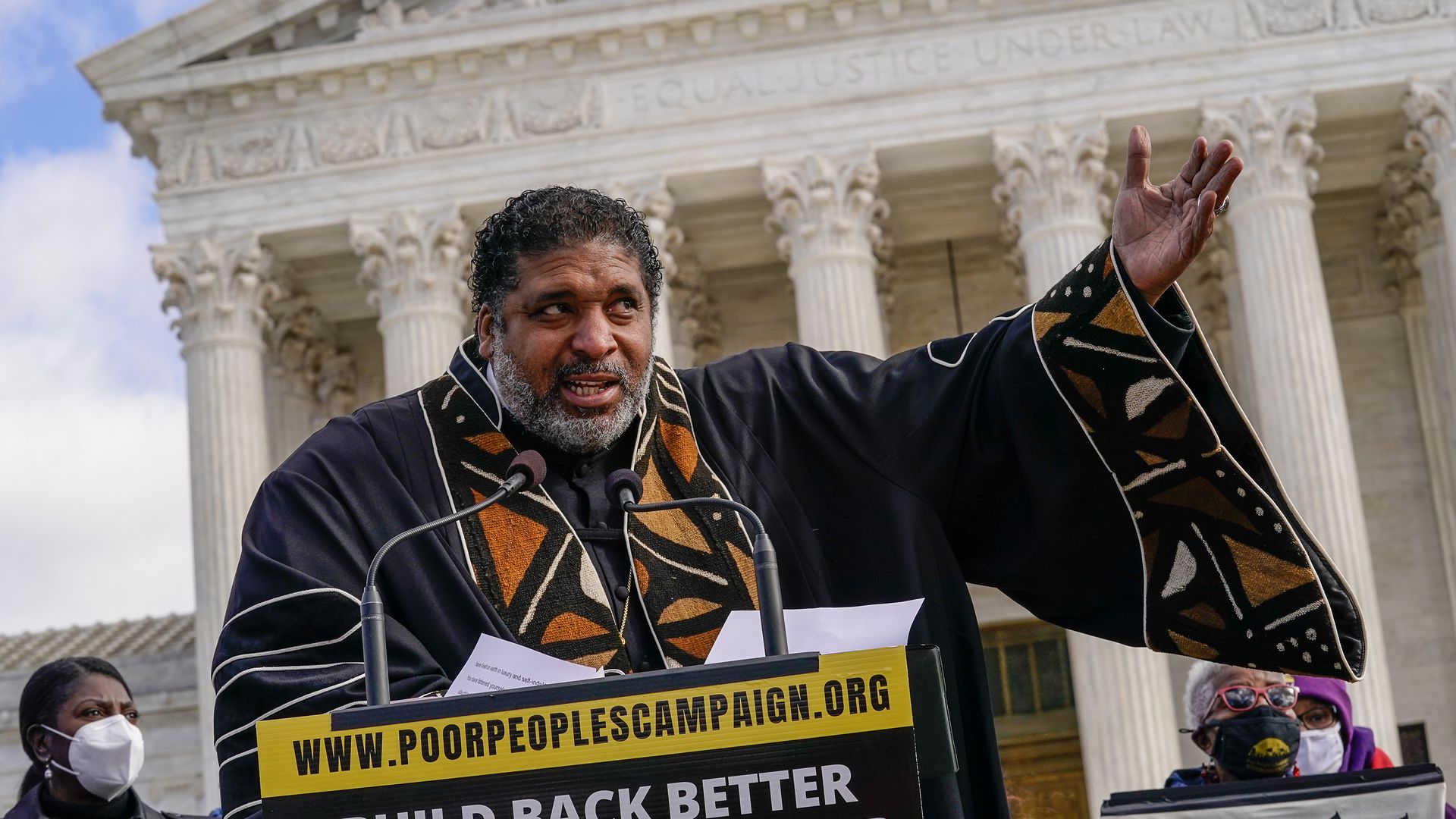 The Rev. William Barber, of the Poor People's Campaign, speaks during a demonstration at the U.S. Supreme Court during the MoveOn and Poor People's Build Back Better Action.