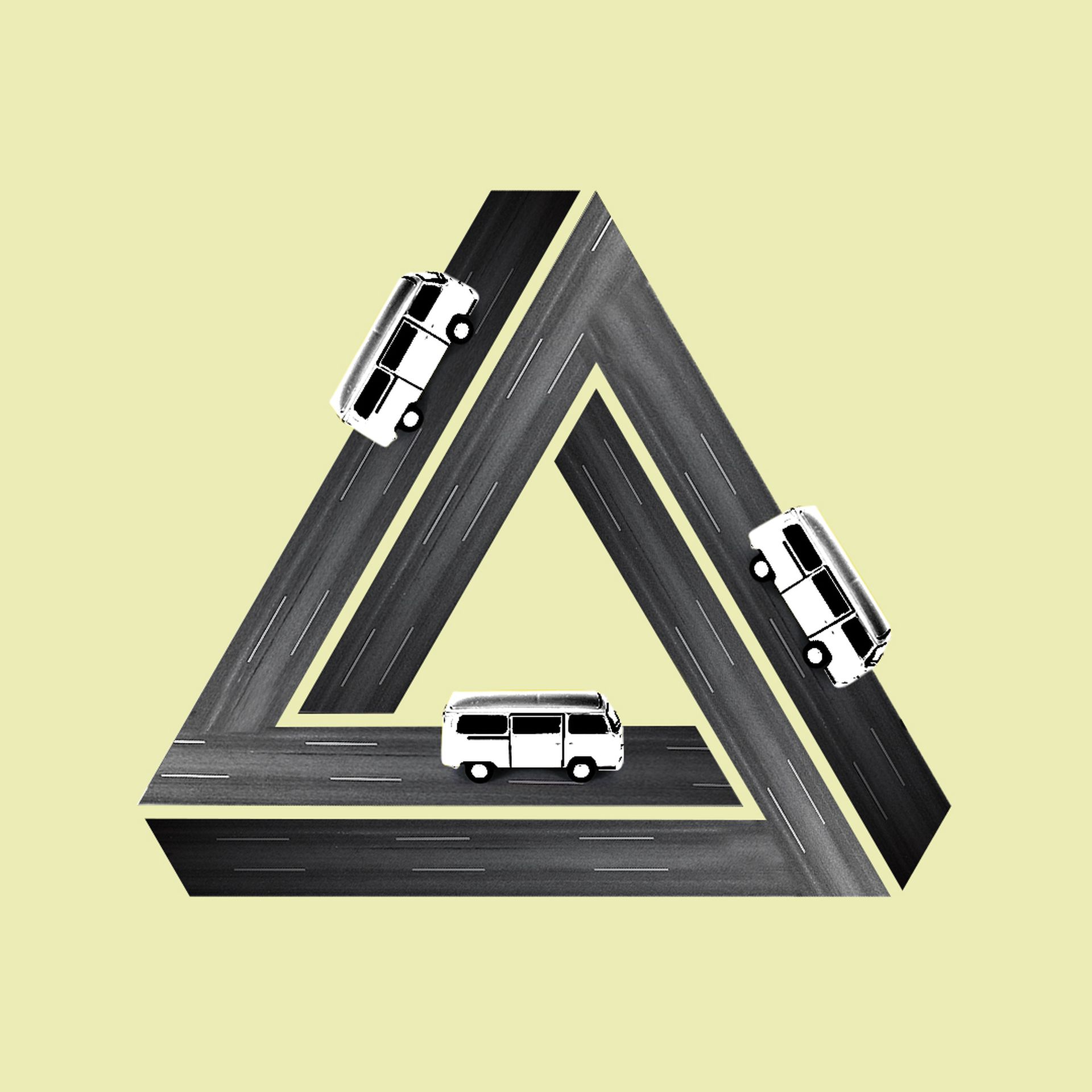 Illustration of roads in the shape of a penrose triangle