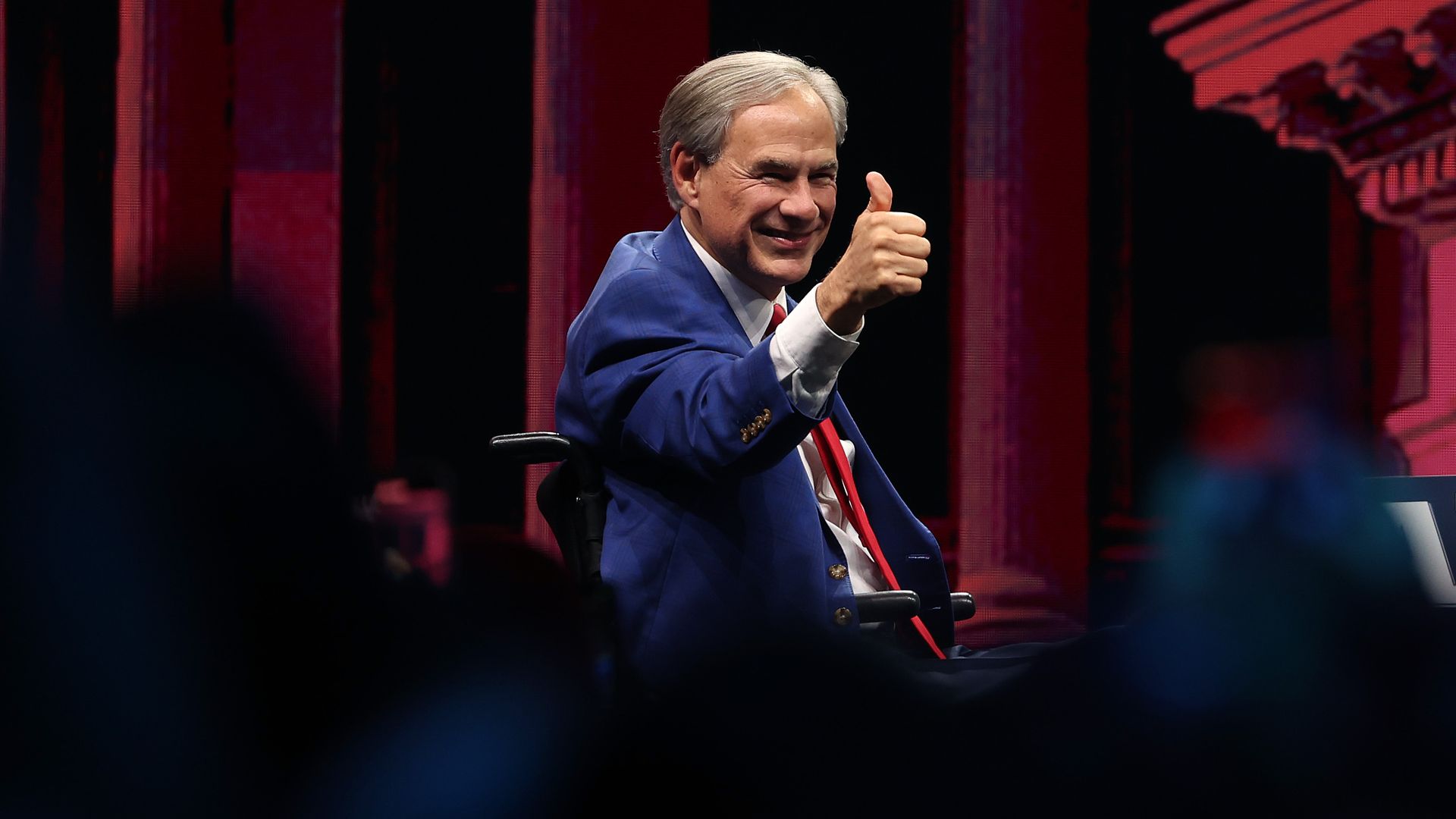 Gov. Greg Abbott gives a thumbs up at the 2024 NRA convention