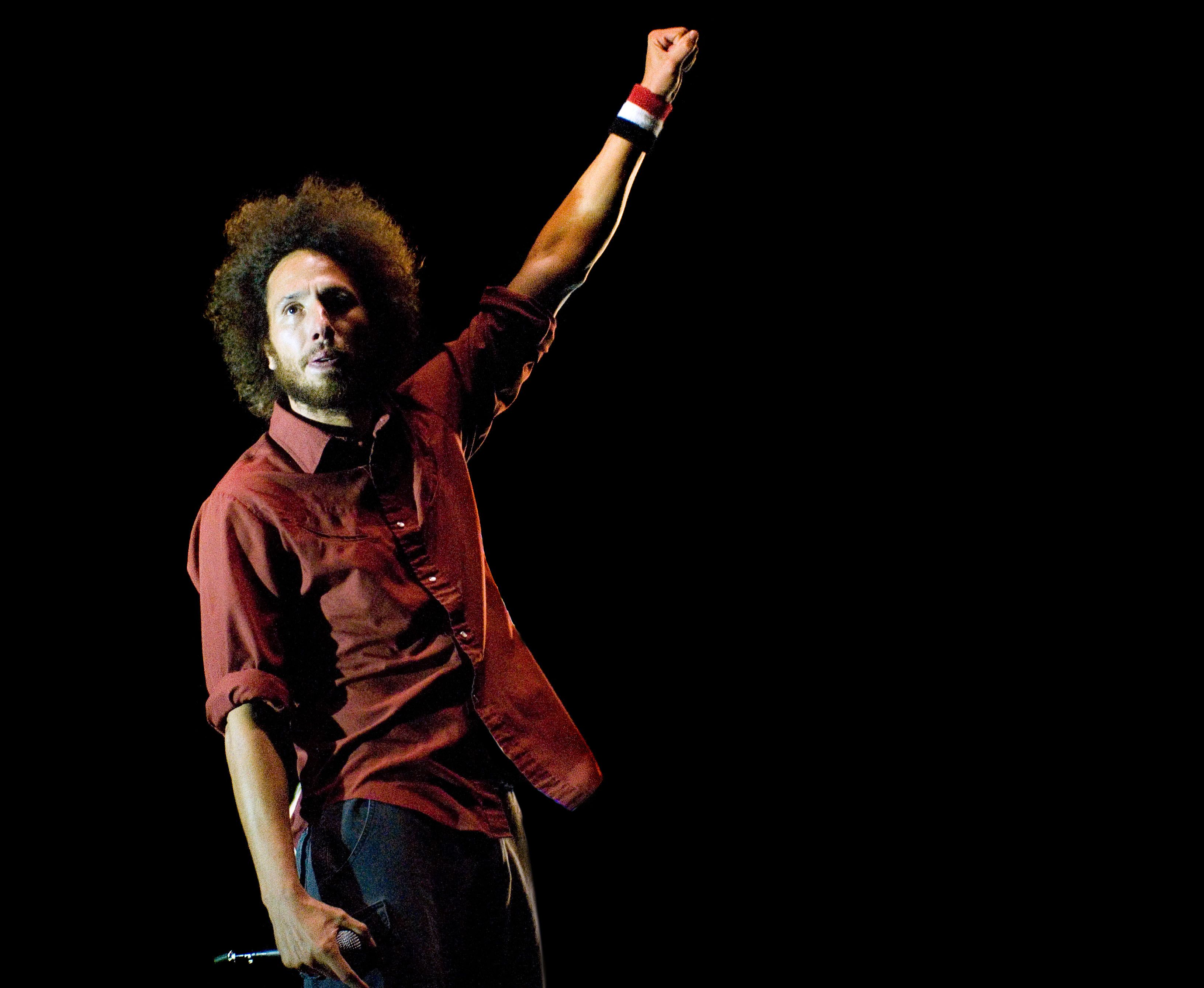 Zach De La Rocha of Rage Against The Machine performing live at Leeds Festival in August 2008.