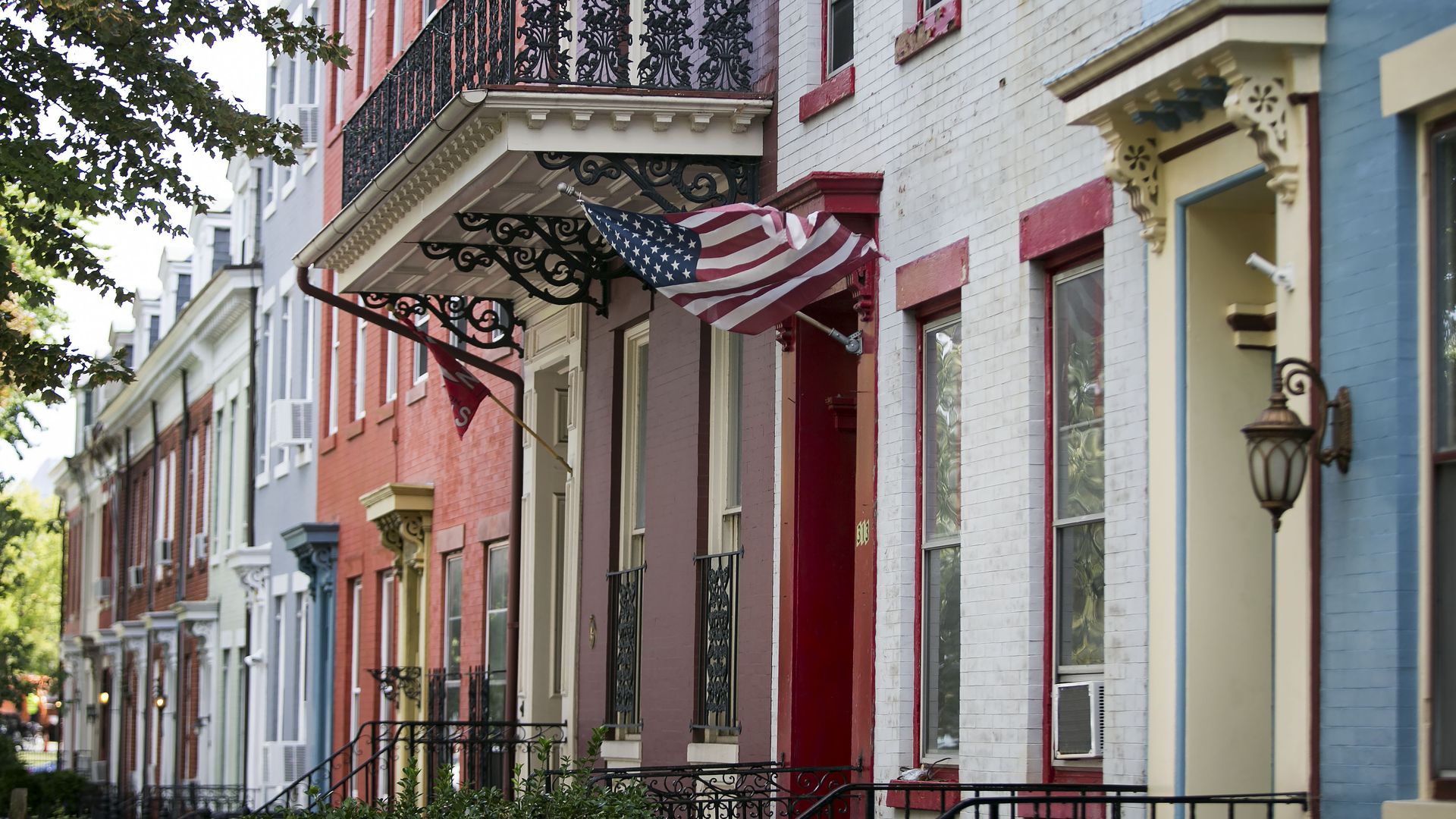 A colorful row of town homes and row homes in D.C.