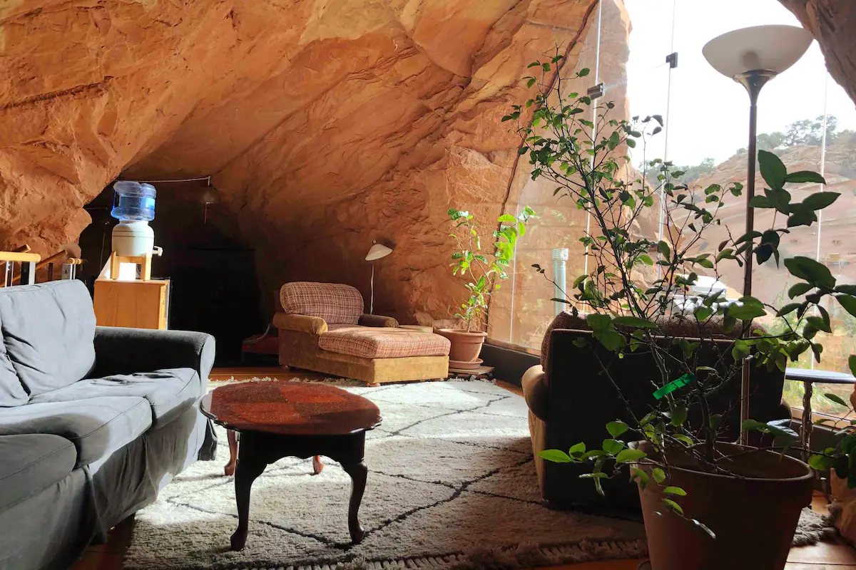 sitting area in cave abode