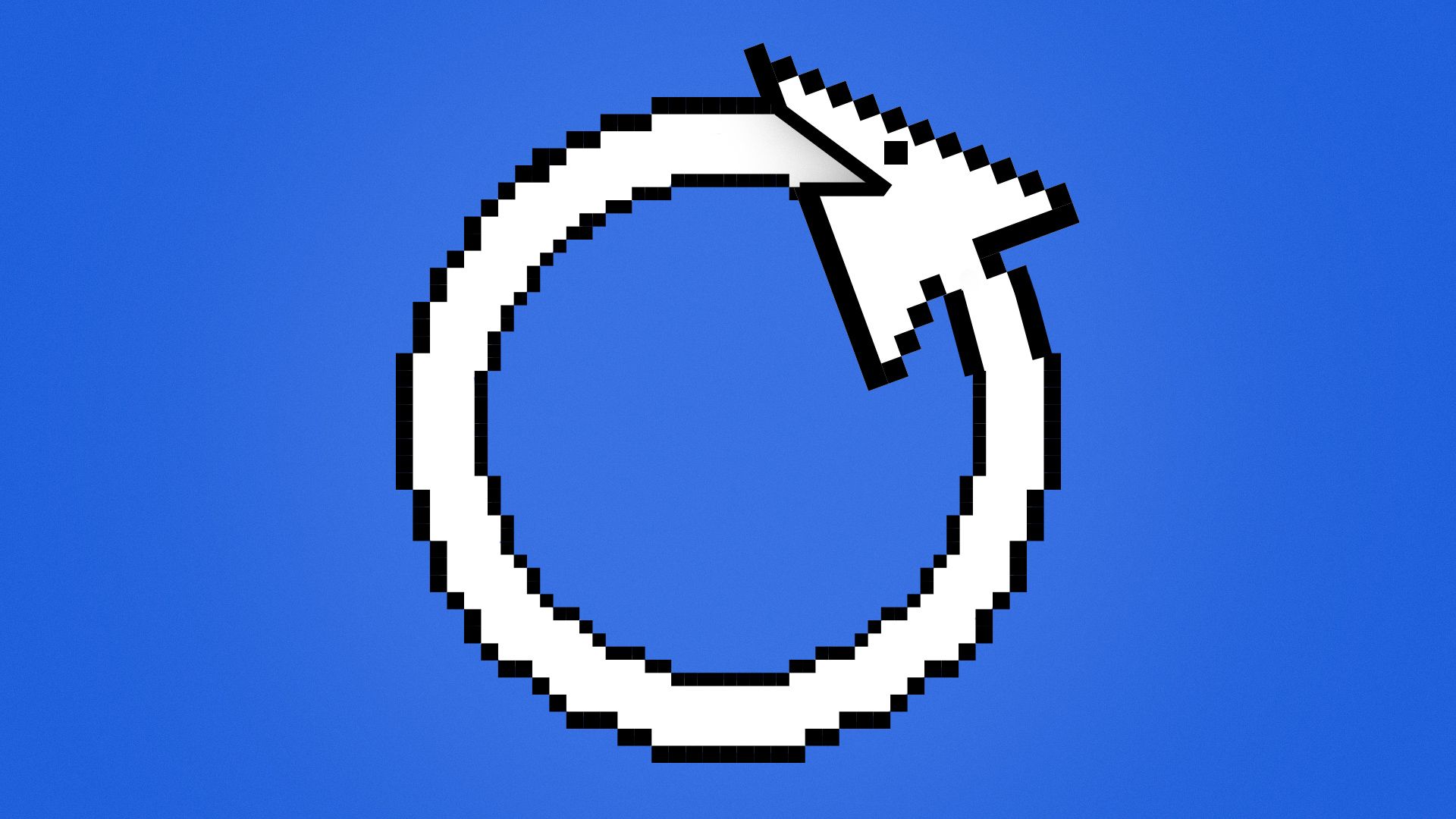 Illustration of a cursor with a stretched out handle, circling around on itself like an ouroboros