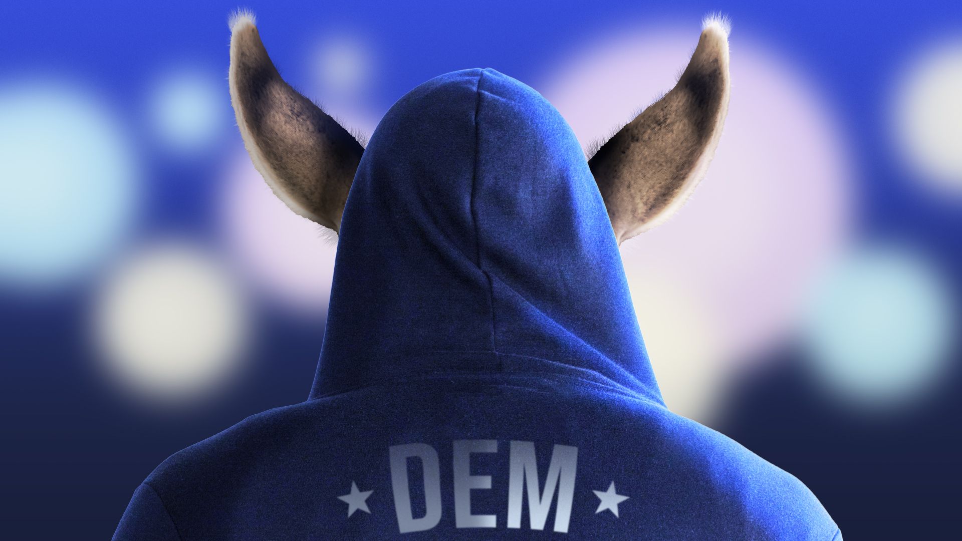 Illustration of a donkey in a boxing robe with the word "dem" on the back