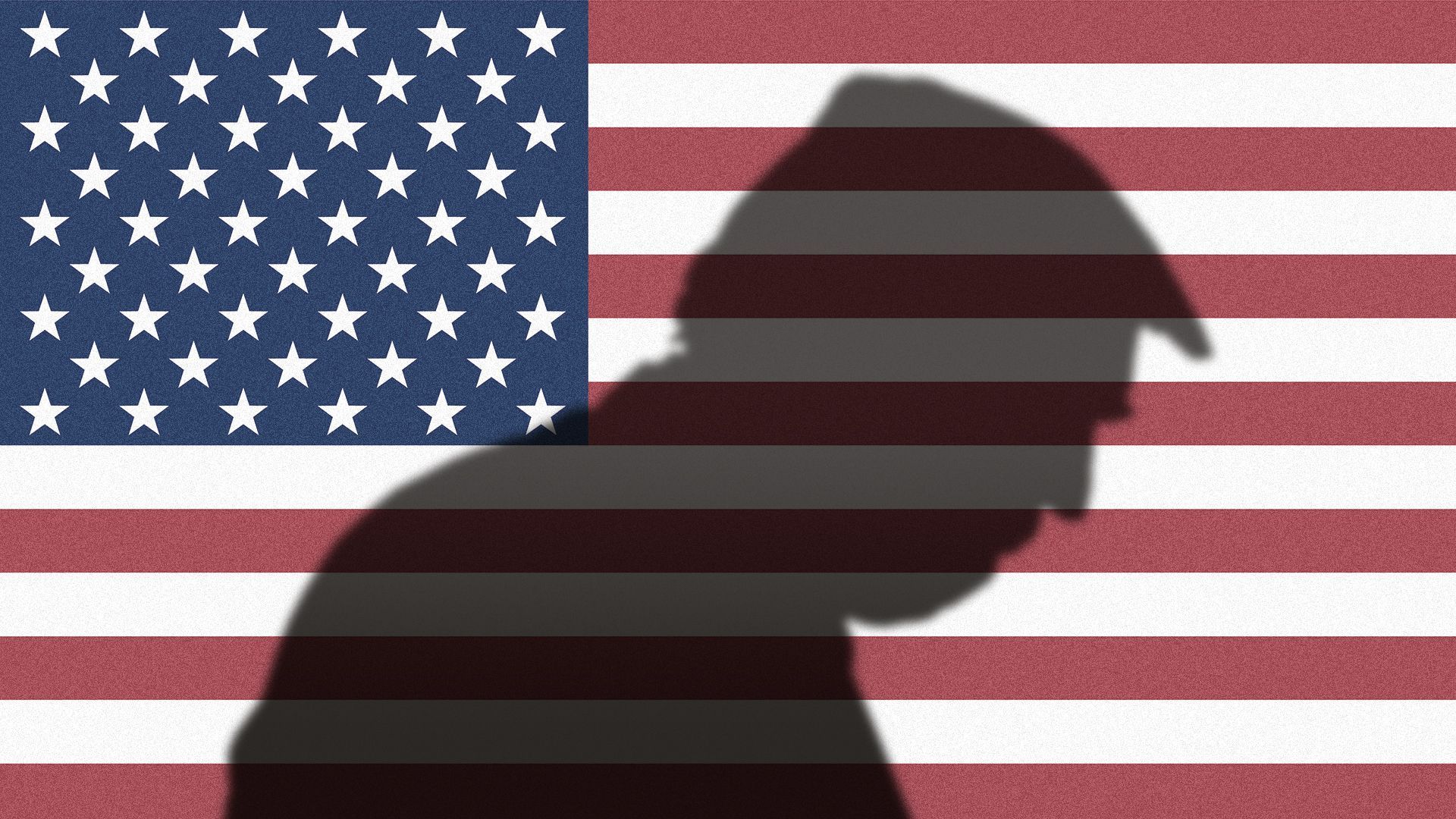 Illustration of Trump's shadow cast upon the U.S. flag