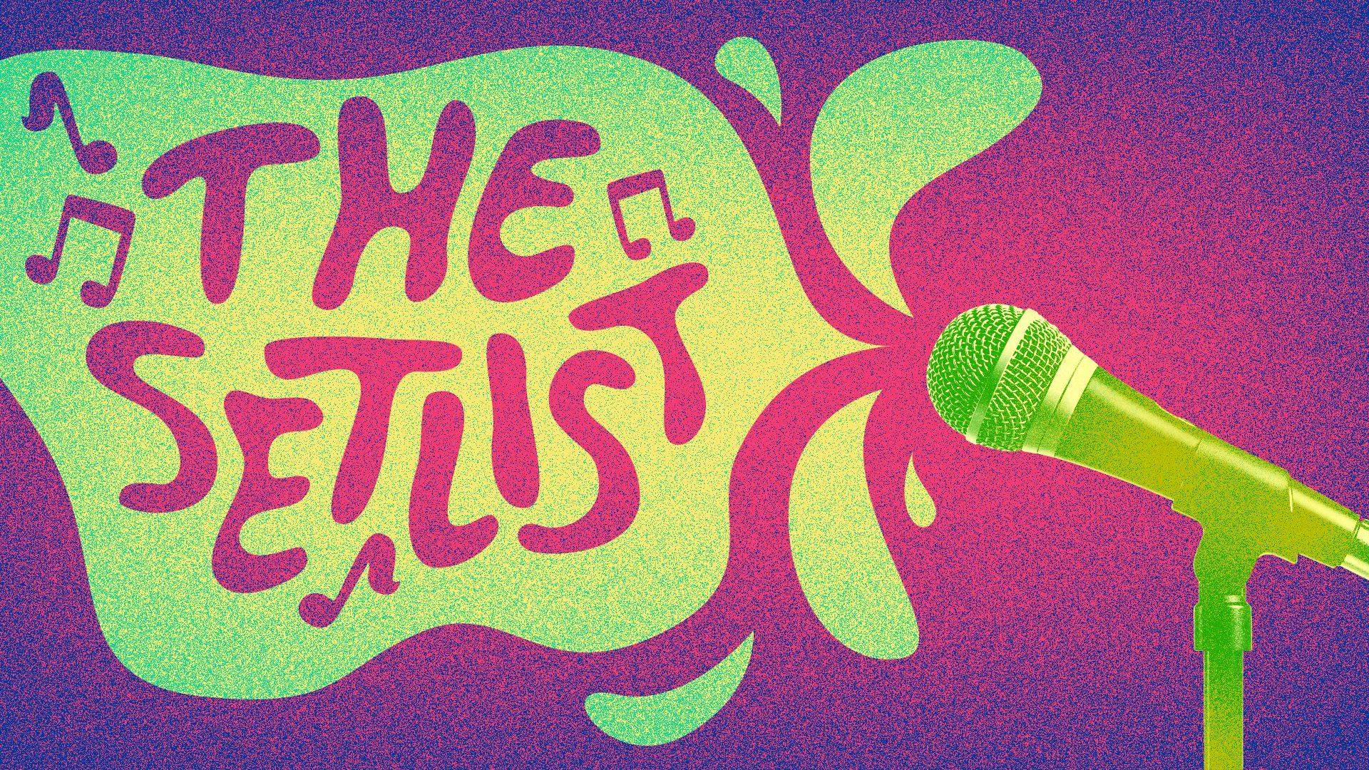 Illustration of a microphone singing "The Setlist."