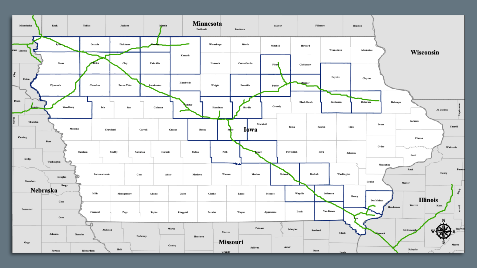 A map of a proposed Iowa pipeline project.